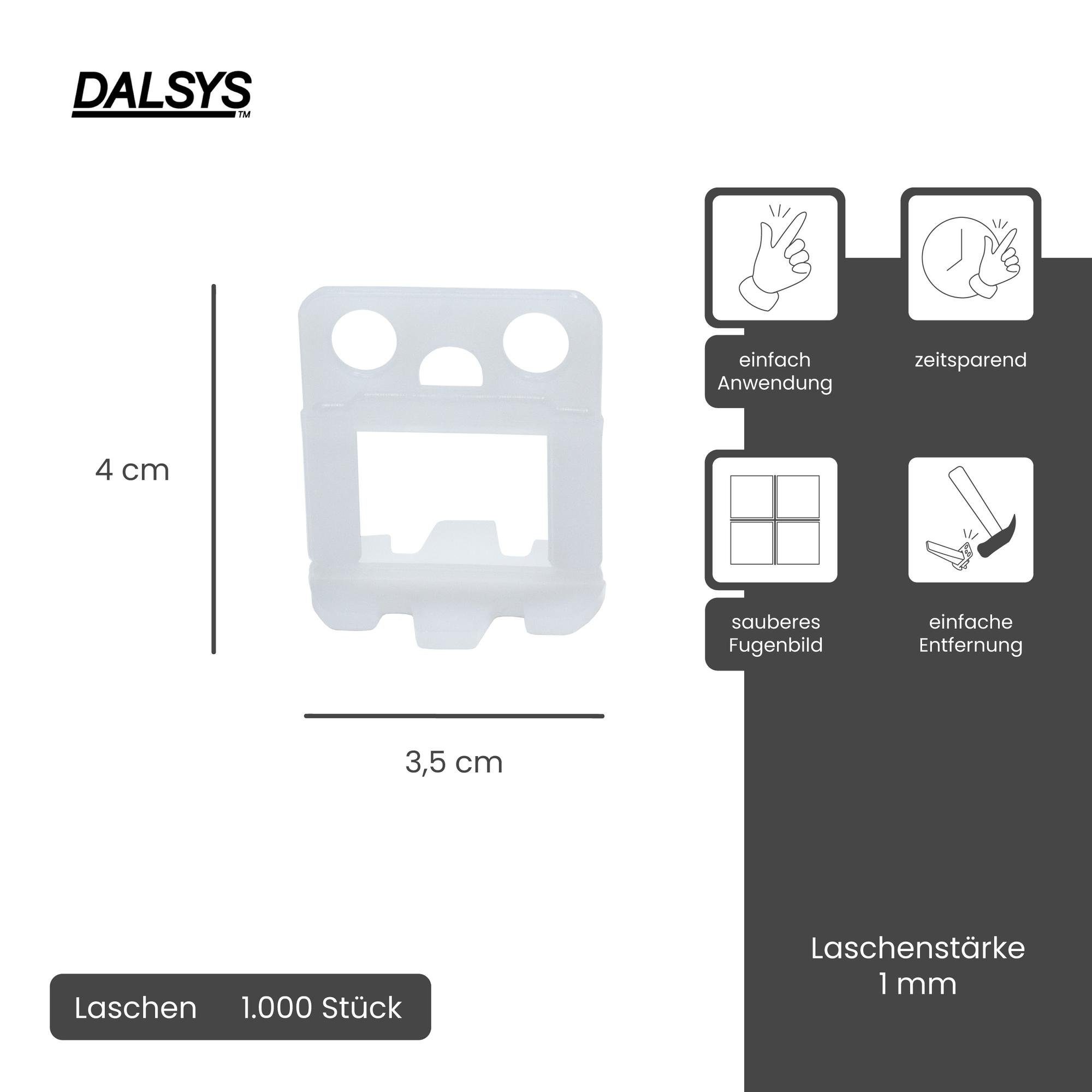 Dalsys Nivelliersystem für Fliesen enthält (1mm) Set 1000 Laschen + 300 Kei günstig online kaufen