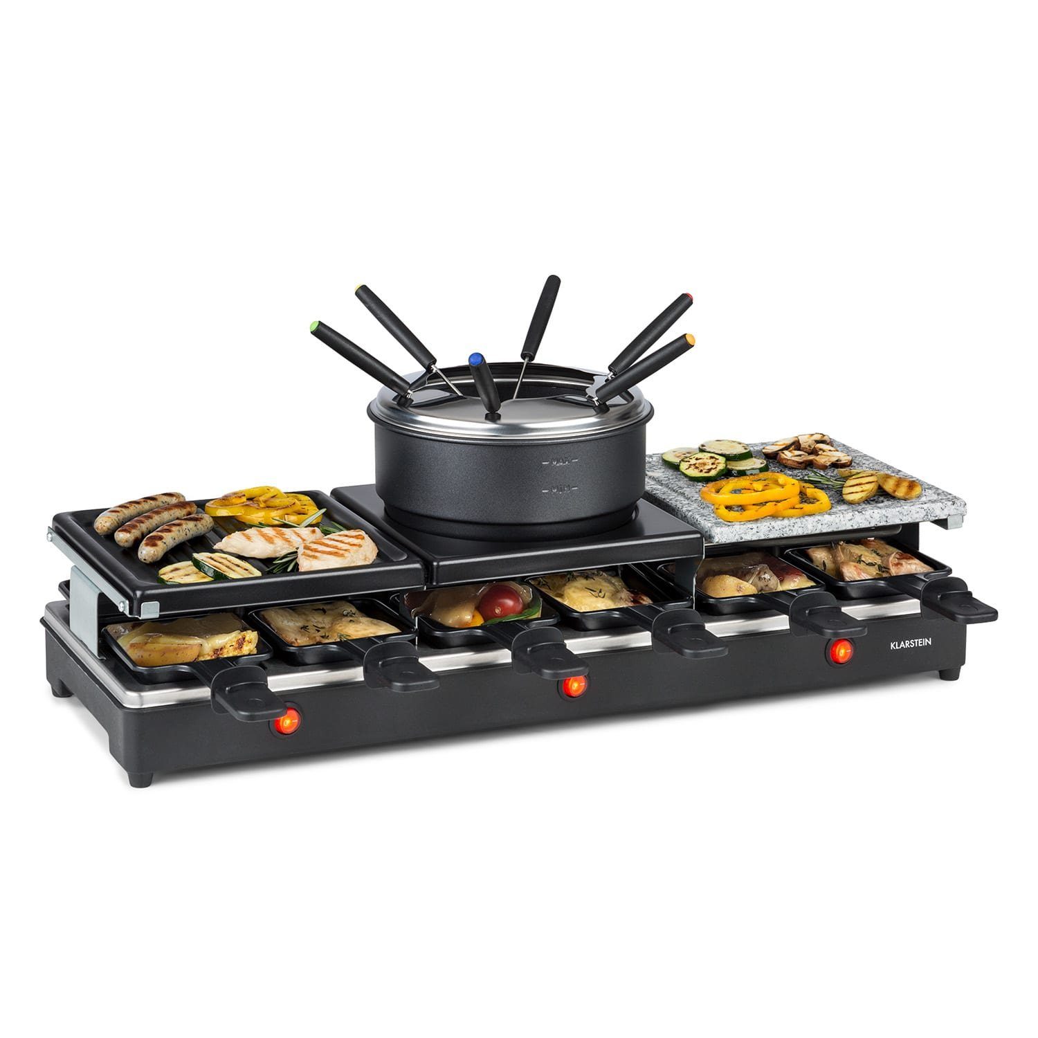 Klarstein Raclette und Fondue-Set Fonduelette XL, 12 Raclettepfännchen,  1650 W