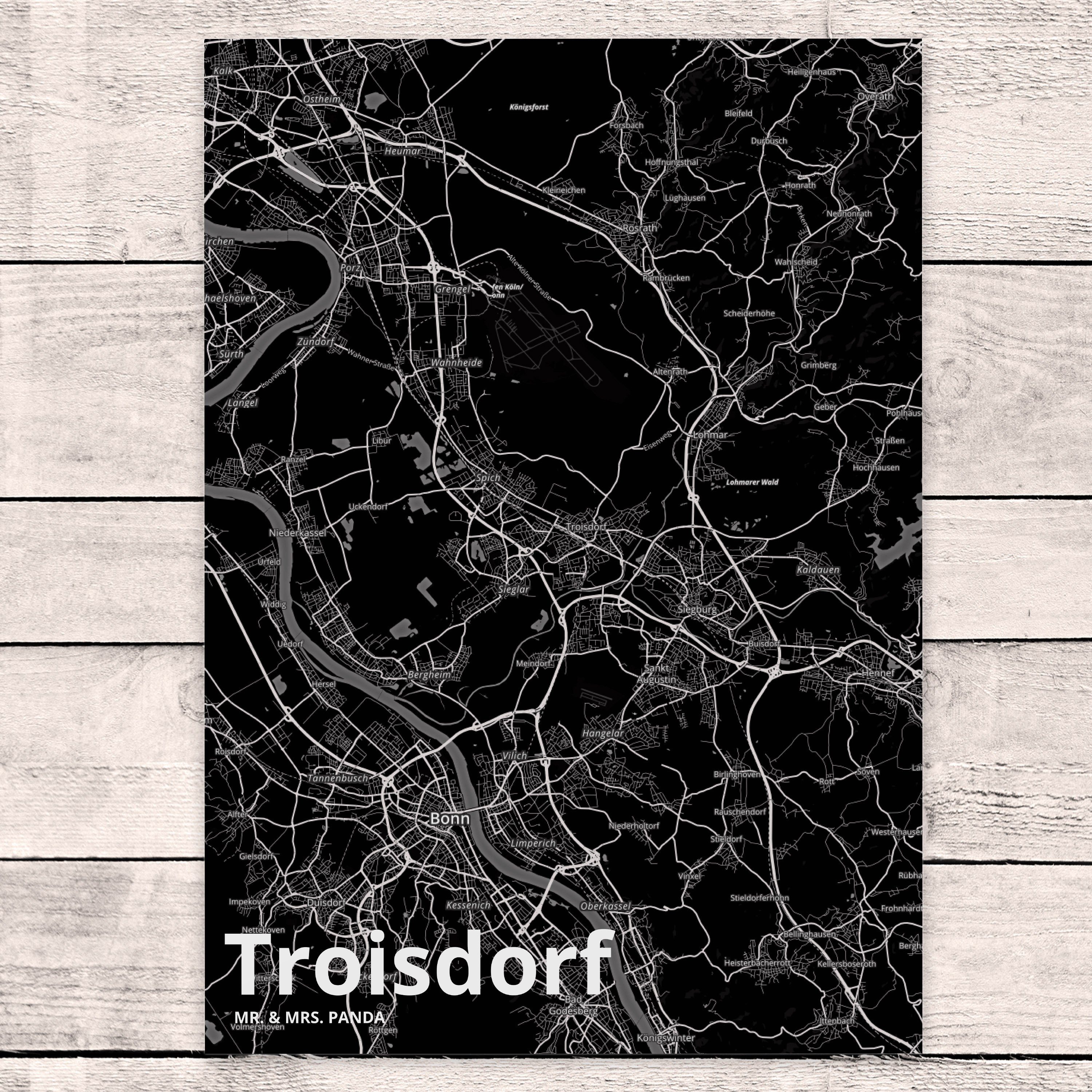Stadt Map & Mrs. Troisdorf Dorf - Landkarte Mr. S Geschenk, Panda Geschenkkarte, Karte Postkarte