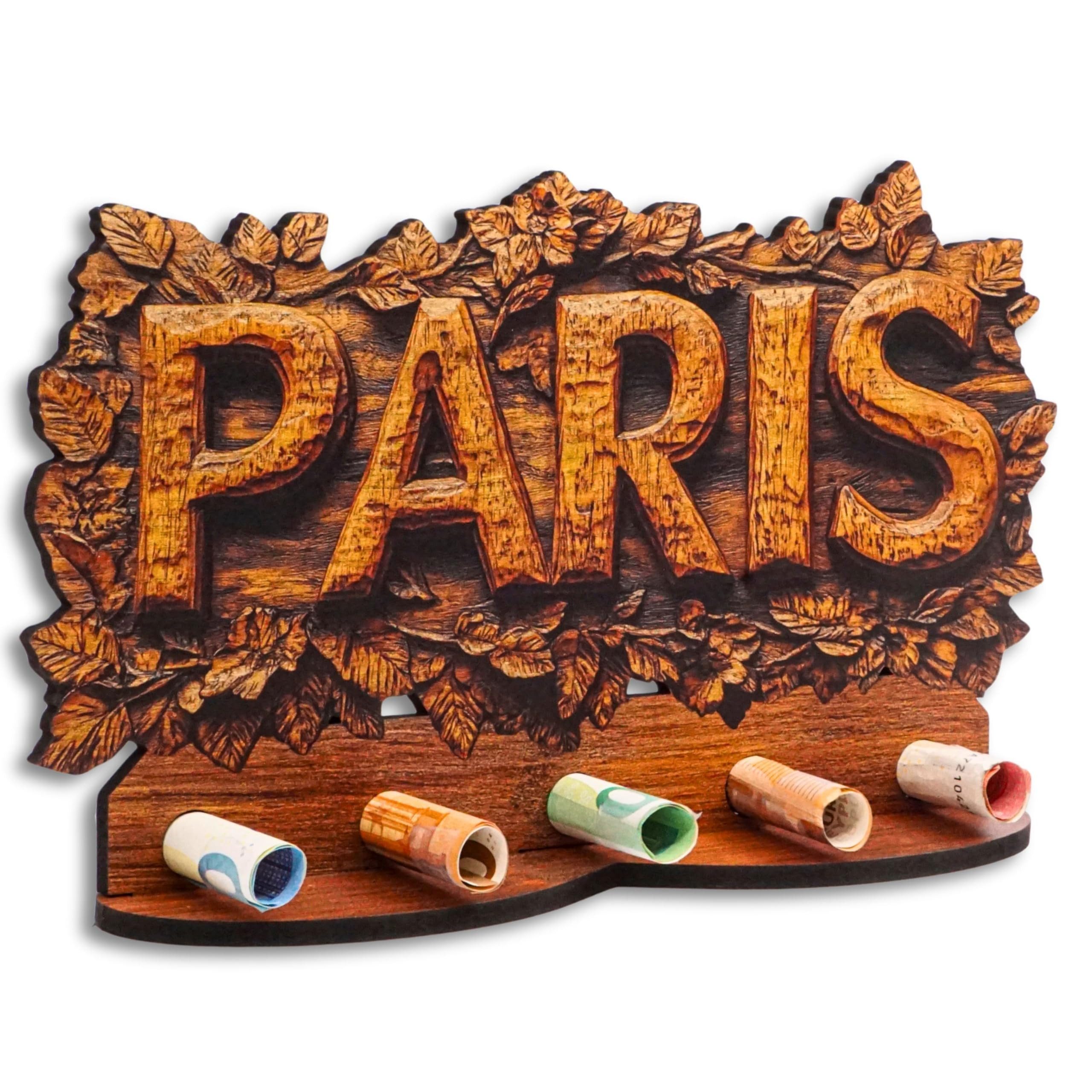DARO Design Dekoobjekt Geldgeschenk Motiv Holzoptik mit Ständer Geschenkverpackung (Dekoration, Paris – Geldscheinhalter), 28 cm breit, 6 mm HDF