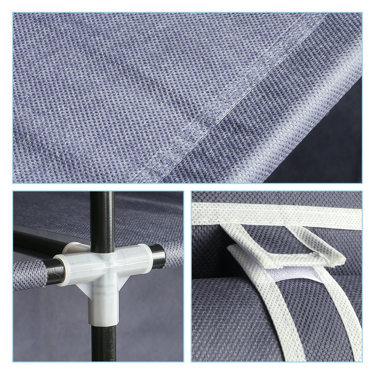 Meerveil Garderobe Kleiderschrank Kleiderstange 3 graublau Türen mit Stoffschrank Faltschrank und