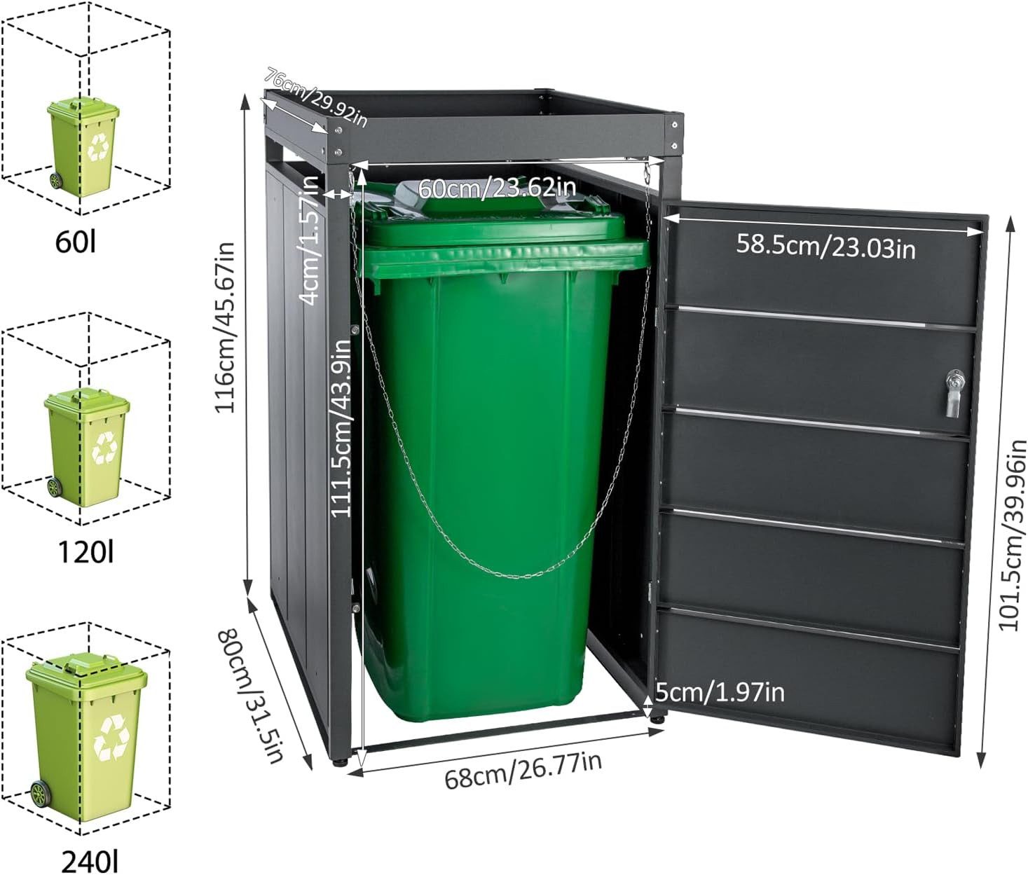 Youyijia Mülltonnenbox Mülltonnenbox für 240L Tonnen (Ganz in Schwarz Mit Pflanzdach, 1)