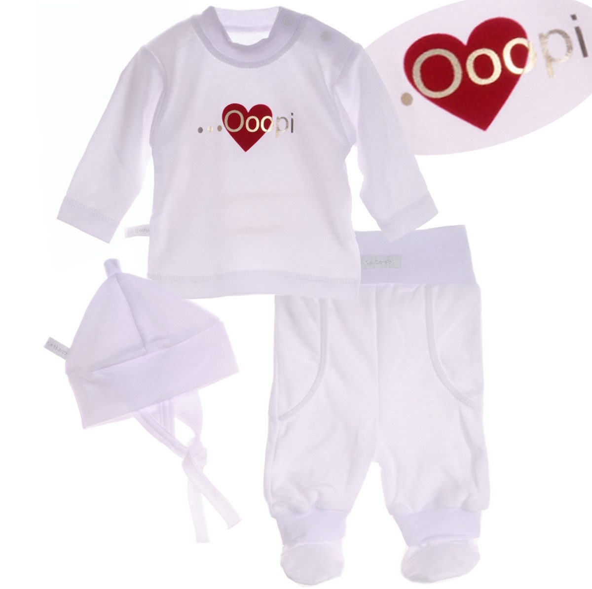 La Bortini Langarmshirt & Hose Baby Anzug in Weiß Mütze Schlupfhose Shirt aus reiner Baumwolle, 44 50 56 62 68 74 80