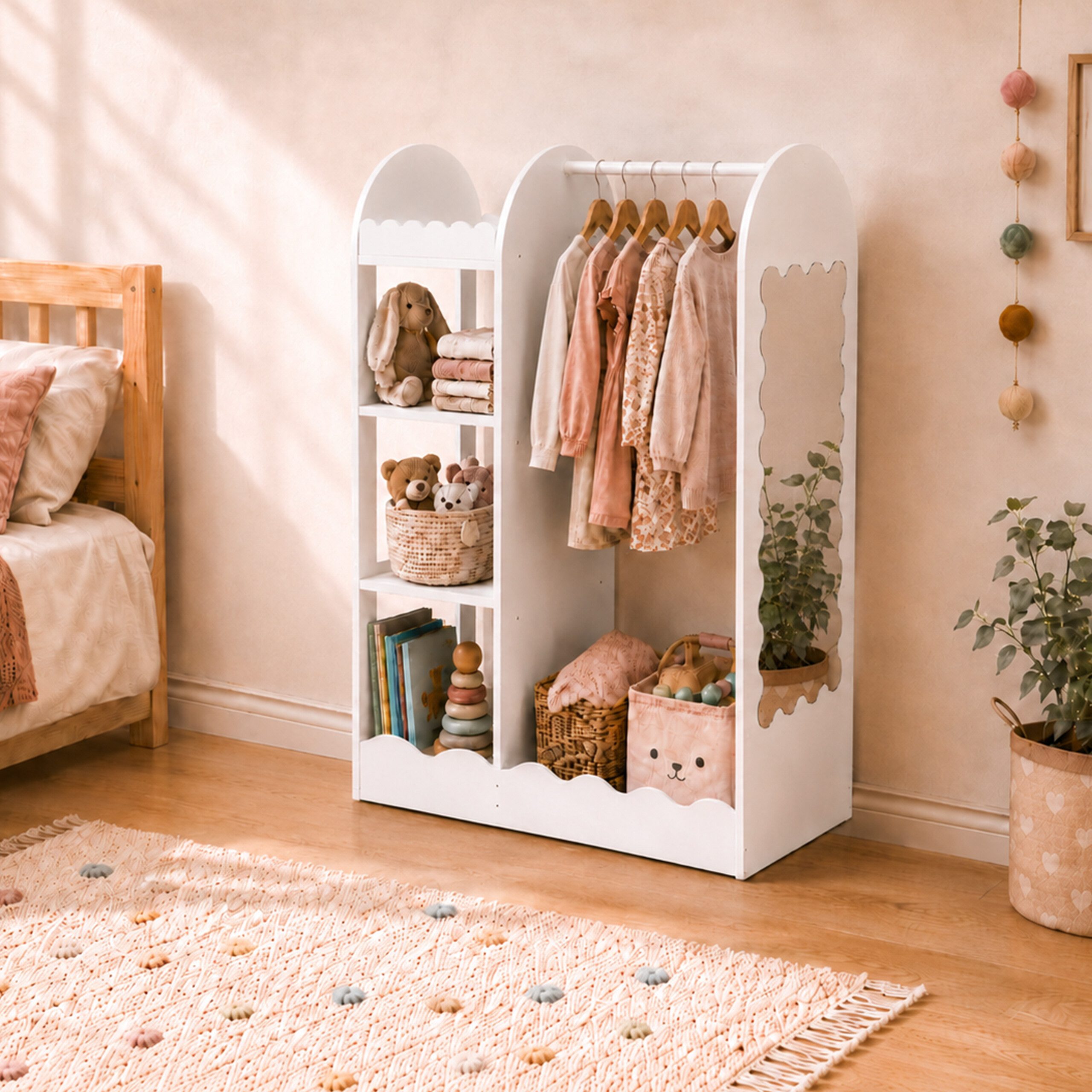 relaxdays Kleiderständer für Kinder mit Spiegel, weiß