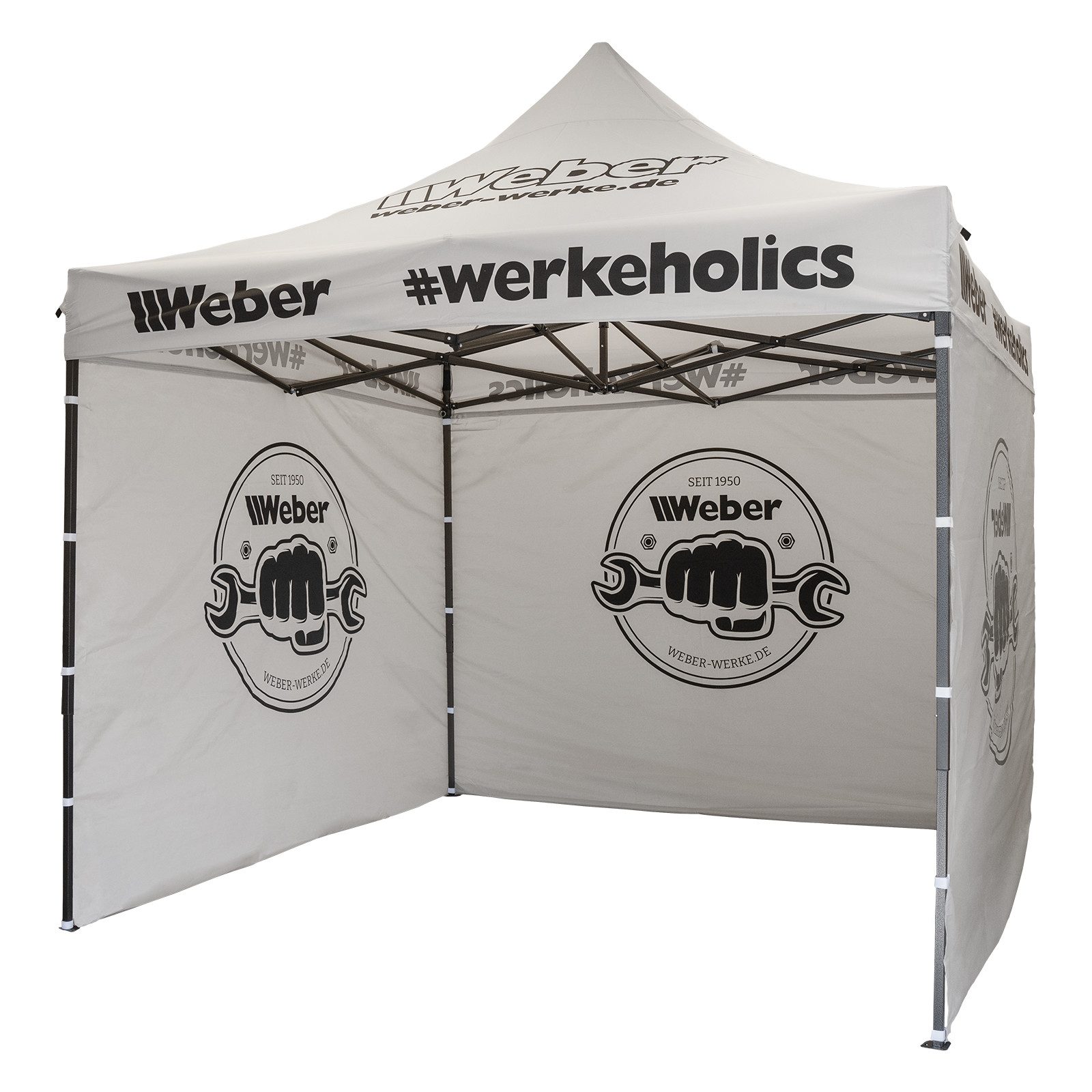 Weber GmbH Faltpavillon Easy-Up Zelt 3x3 m – grau – wetterfester Pavillon inkl. Seitenwände, mit 3 Seitenteilen, höhenverstellbar, wasserabweisend, leicht aufstellbar