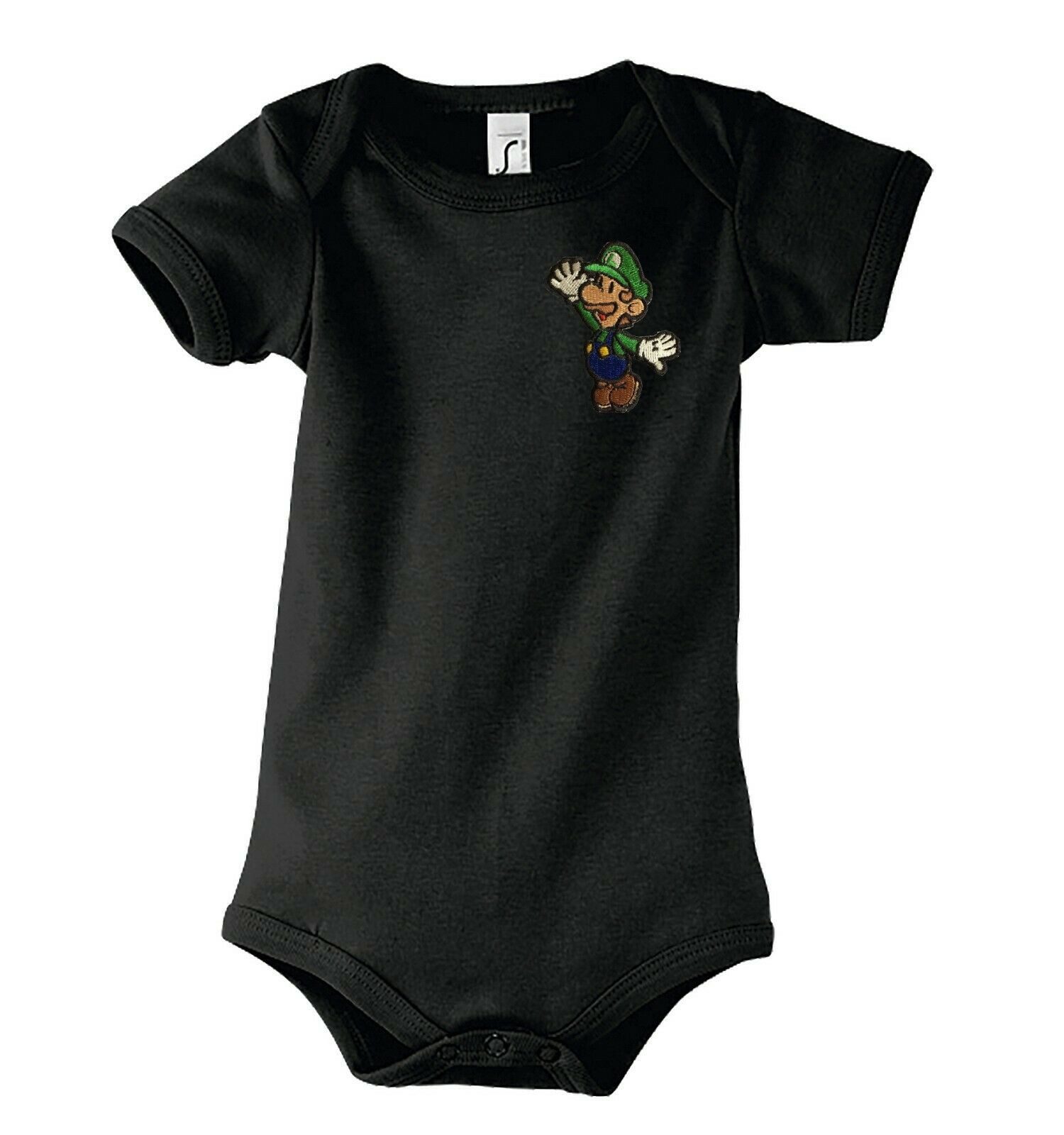Blondie & Brownie Strampler Super Mario Luigi Motiv Patch Kurzarm Baumwolle Baby Body (Einteilig) Blondie & Brownie Baby Body Luigi Patch
