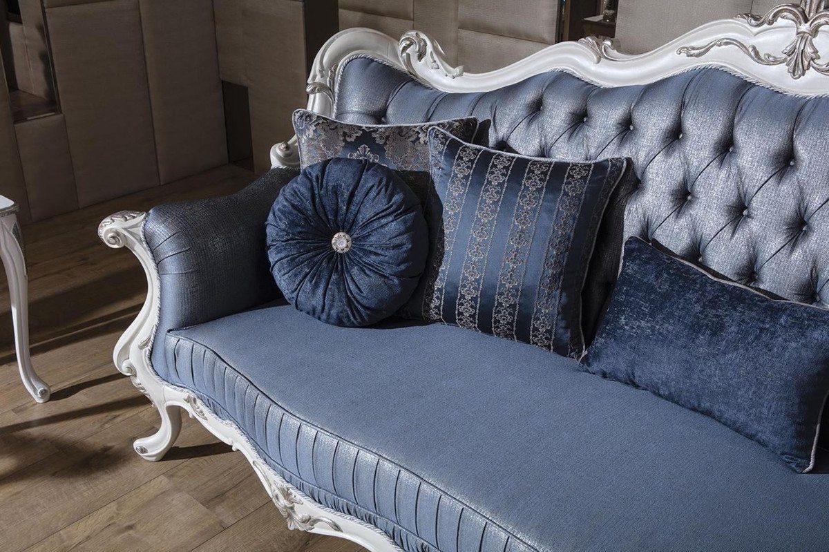 cm Barock Wohnzimmer Kissen Sofa Weiß / 90 Sofa Blau Barock Casa - dekorativen H. / x x 240 Padrino mit Silber Möbel Luxus 120 Prunkvolle