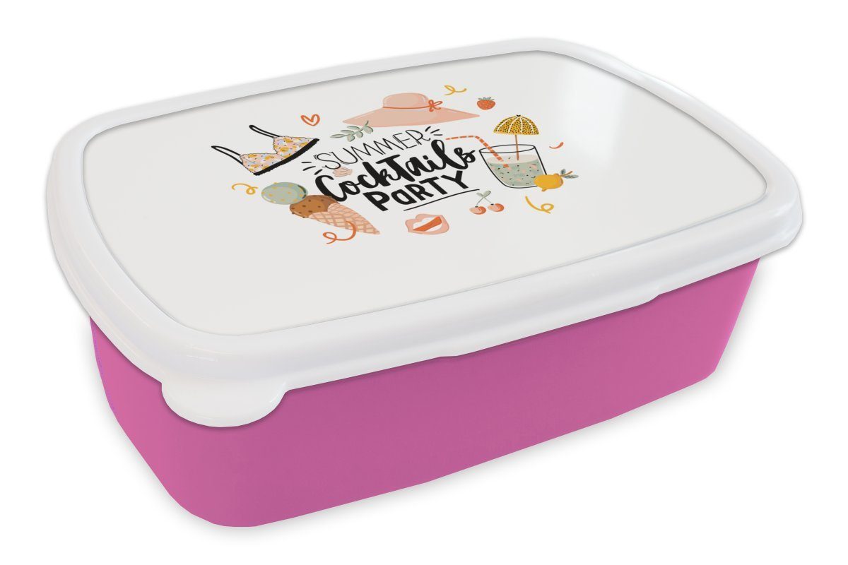 MuchoWow Lunchbox Sommer - Cocktail - Bikini, Kunststoff, (2-tlg), Brotbox für Erwachsene, Brotdose Kinder, Snackbox, Mädchen, Kunststoff rosa