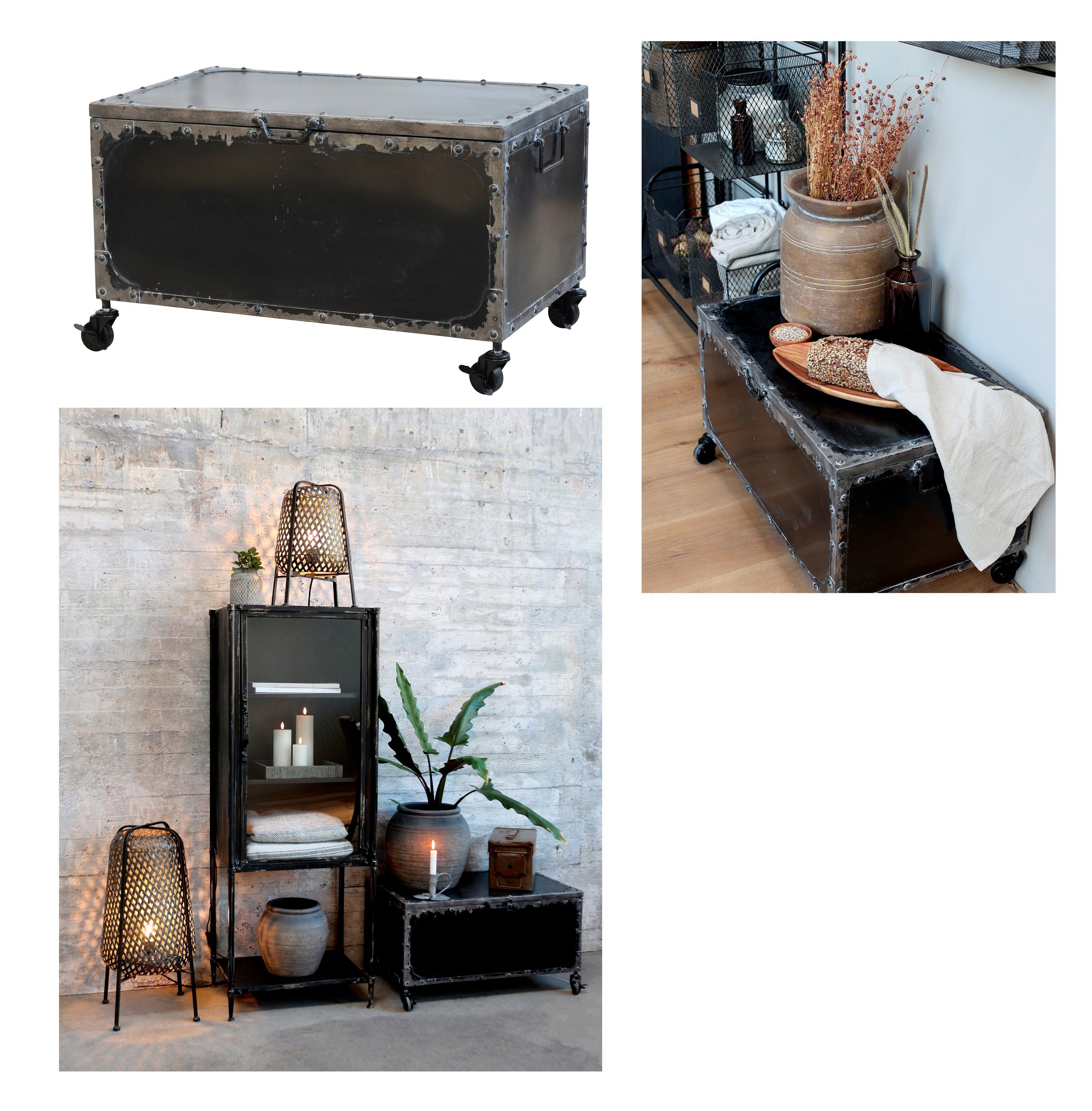 Holzkiste Factory Koffer Metallkoffer auf Räder Kiste Chic Antique 41576-25