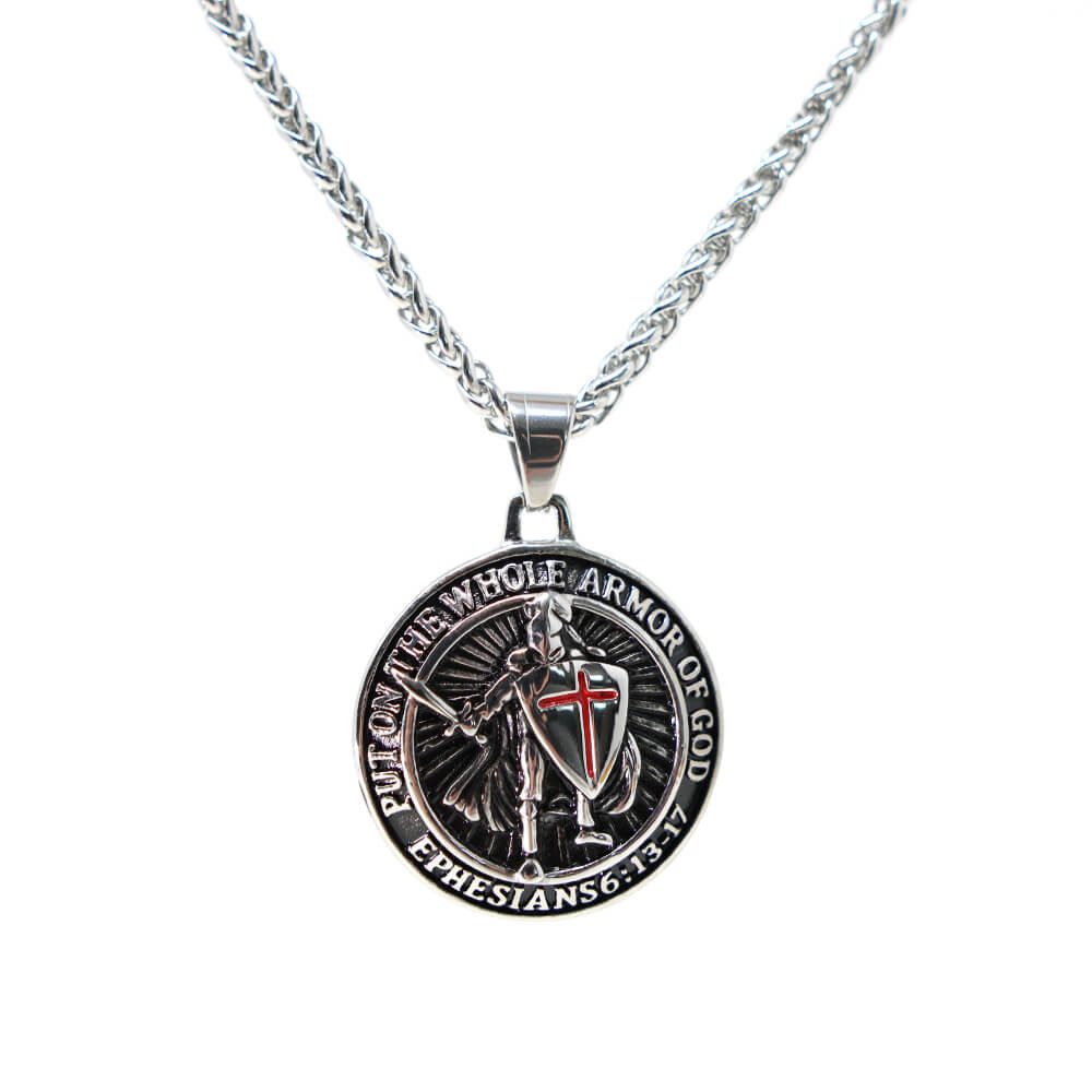 Kette mit Anhänger Lederkette Edelstahlkette 316L KREUZRITTER AMULETT