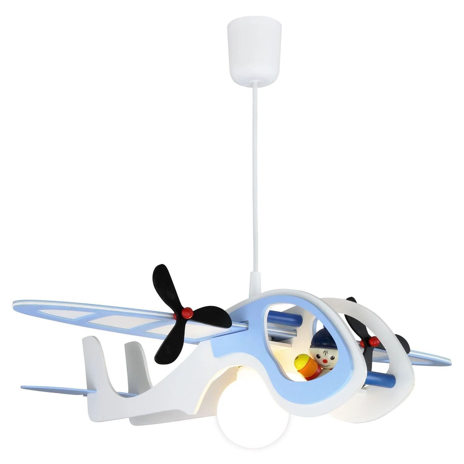 Licht-Erlebnisse Pendelleuchte CILIA, ohne Leuchtmittel, Flugzeug B: 60 cm H: max. 130 cm Holz Blau für E27 Kinderzimmer