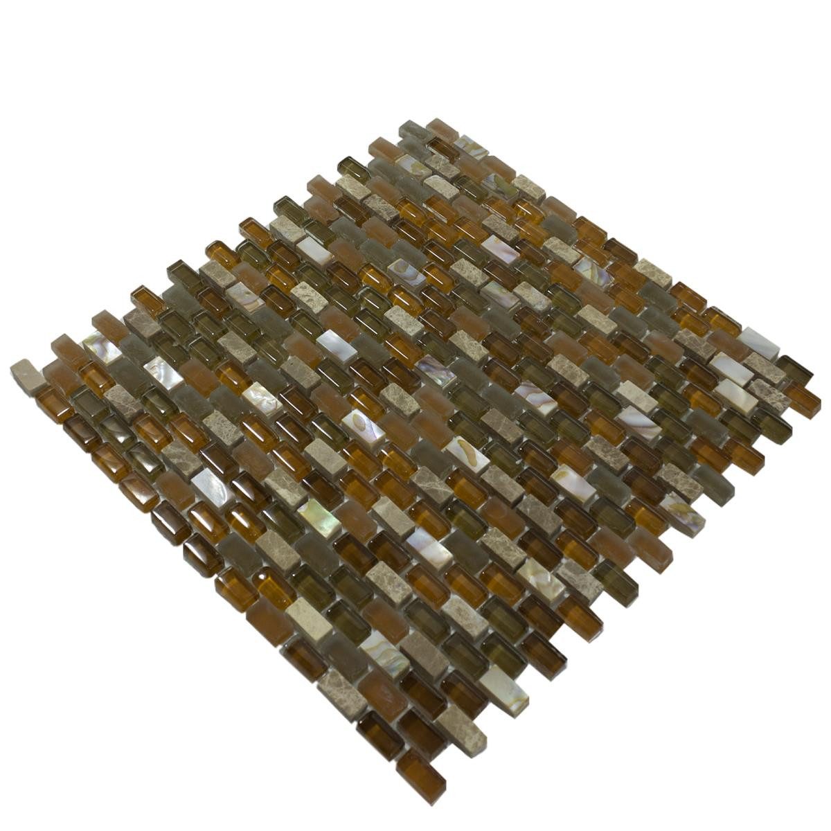 Mosafil Mosaikfliesen Glas Naturstein Mosaik Zafferana Braun Beige, Naturstein-Glas 28.500x28.500, beige-braun-grau, Verlegefertig auf ein Netz geklebt