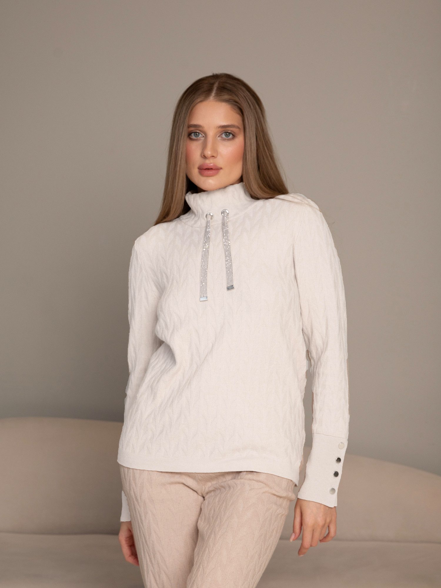 Passioni Strickpullover mit hohem Halsausschnitt aus Strukturstrick günstig online kaufen