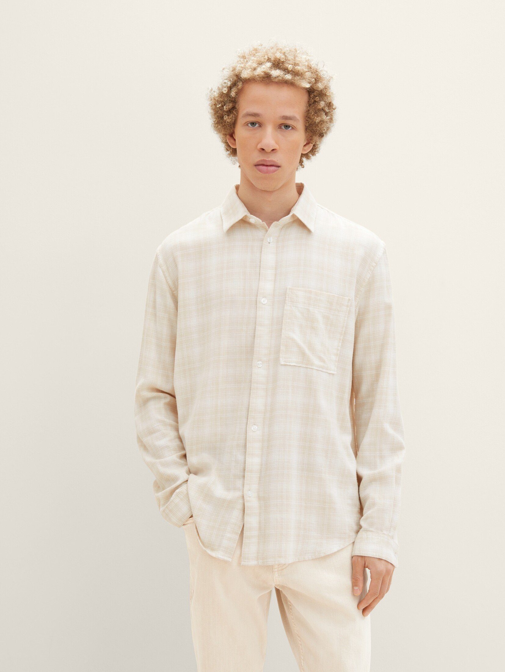 Hemd tonal Langarmhemd wool Denim TAILOR Flanell TOM white check