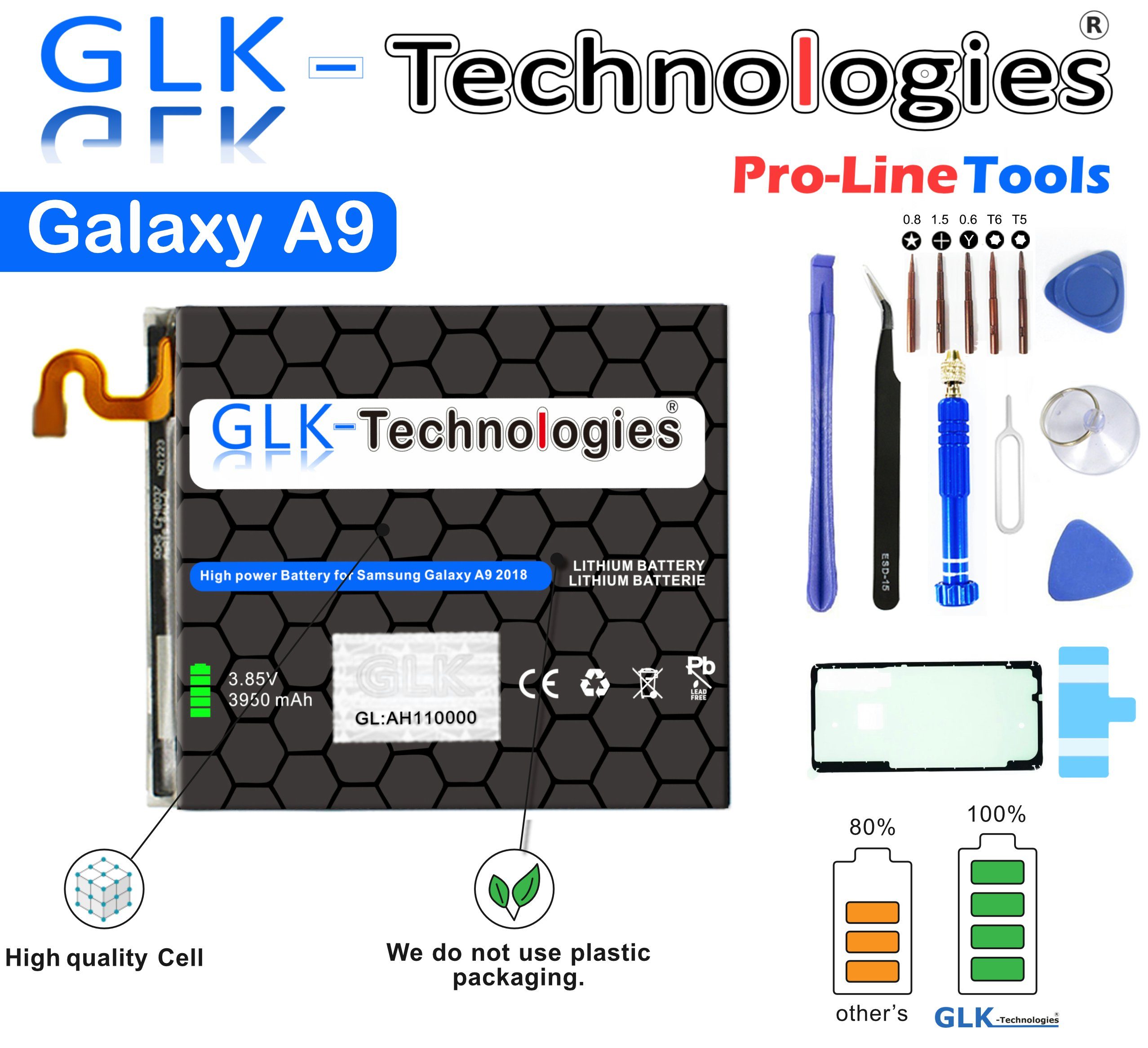 (3.8 Werkzeug A920F inkl. Power Samsung 3950 accu, 3950mAh, Galaxy High EB-BA920ABU, Akku Battery, A9 Set 2018 Ersatz Smartphone-Akku mAh kompatibel mit Kit GLK-Technologies V) GLK-Technologies