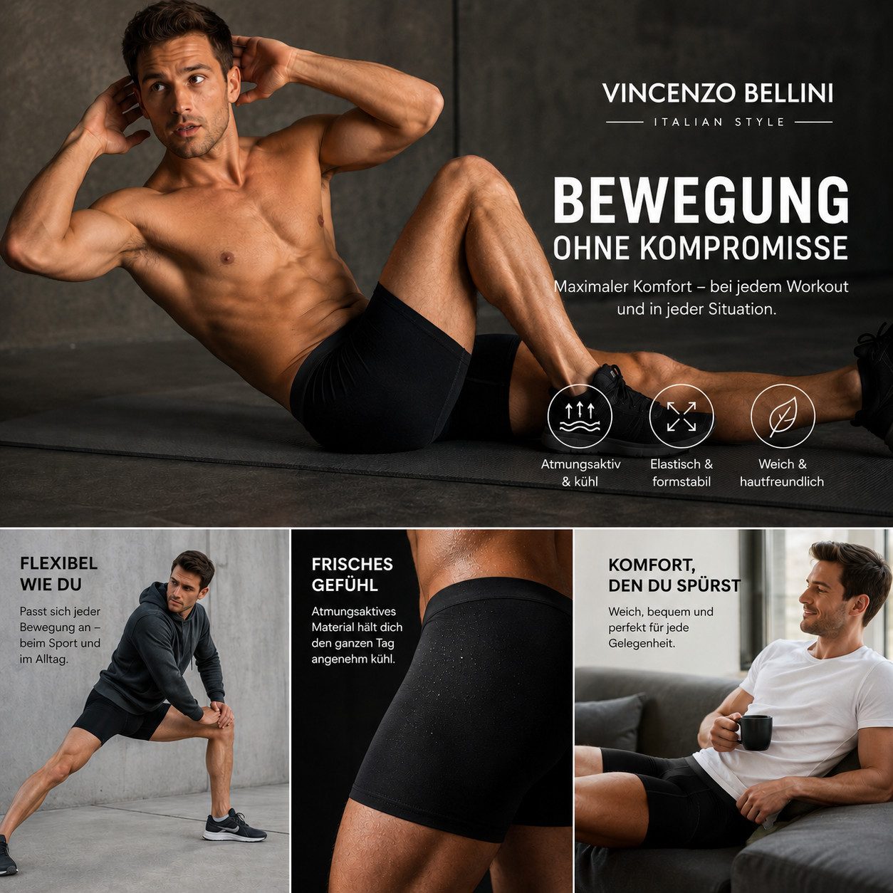 Vincenzo Bellini Boxershorts aus Baumwolle - 3 Farbvarianten - Herren Unterhose (Männer Unterwäsche Spar-Set, 8-St) Doppelt genäht - Ergonomisch & Langlebig - ohne kratzenden Zettel