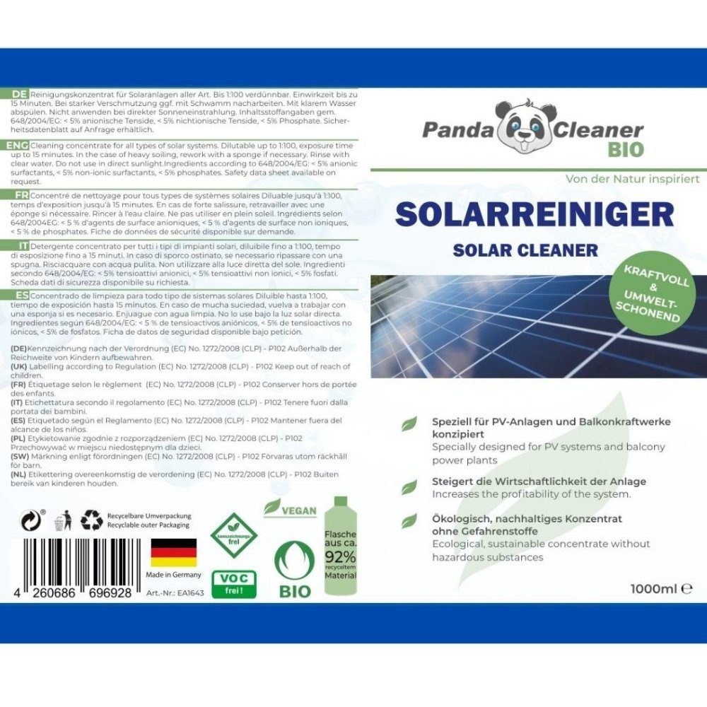 & Zubehör Reinigungskonzentrat Reiniger (1-St. - 1l) Anlagen PandaCleaner PV Solaranlagen Solar