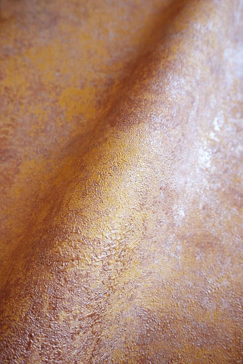 Newroom Vliestapete, Orange Tapete Leicht Glänzend Modern - Mustertapete Metalic Braun Bronze Hexagon Grafisch für Schlafzimmer Wohnzimmer Küche
