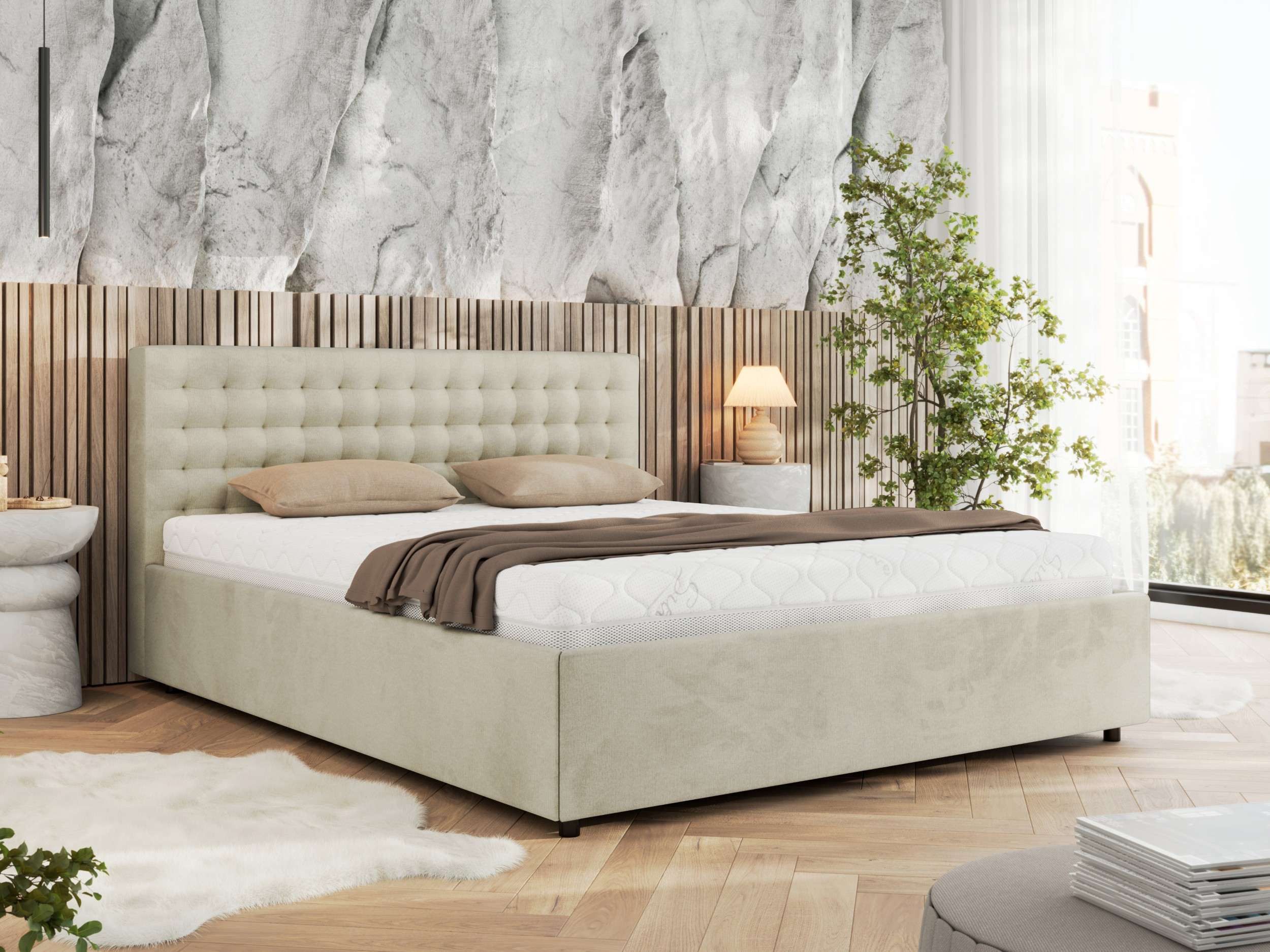 MKS MÖBEL Polsterbett PAVO Classic (Bett, mit Bettkasten – Doppelbett, Lattenrost integriert), gesteppte Kopfteil, 140–200x200 cm