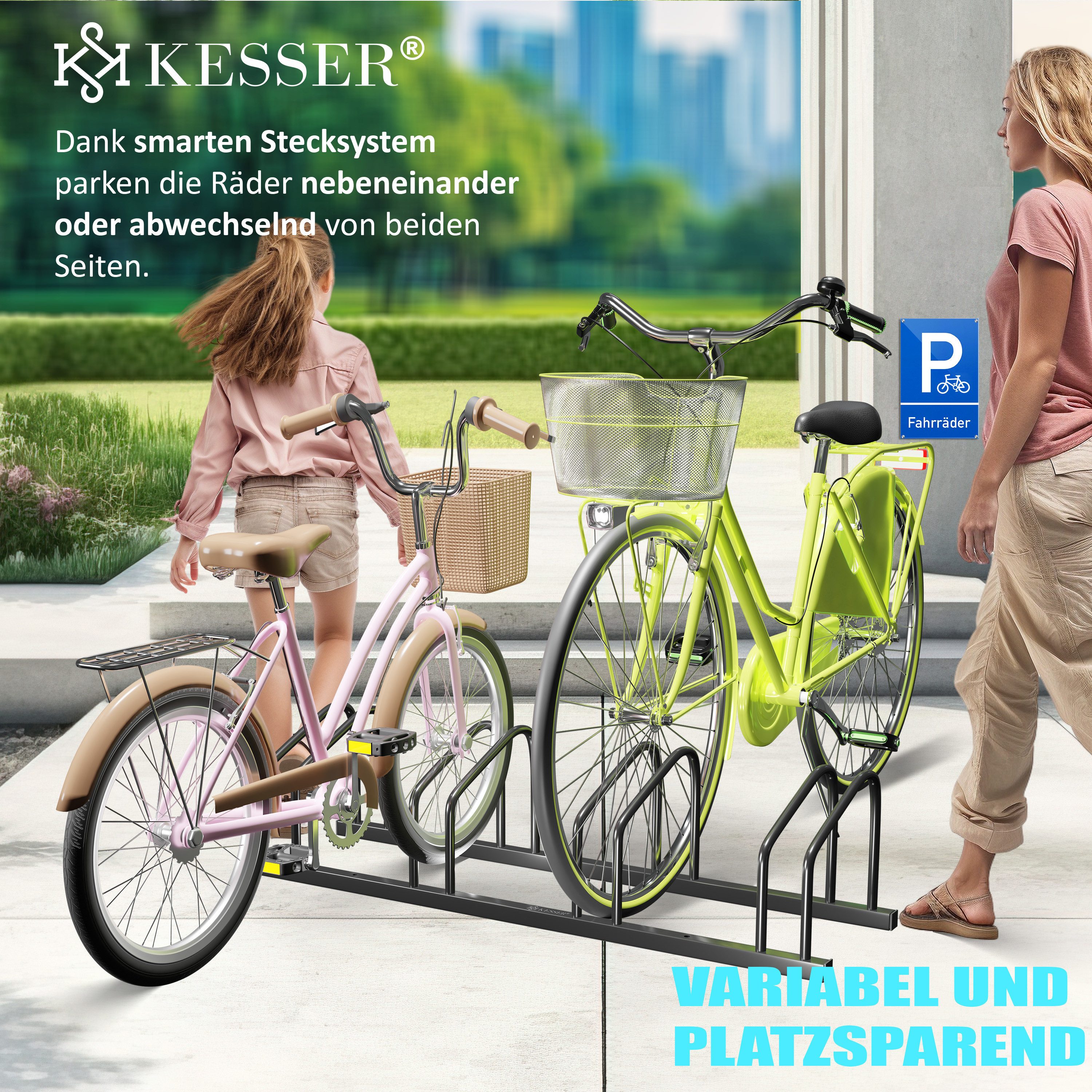 KESSER Fahrradständer, inkl. Parkschild Mehrfachständer mit 37cm Radabstand