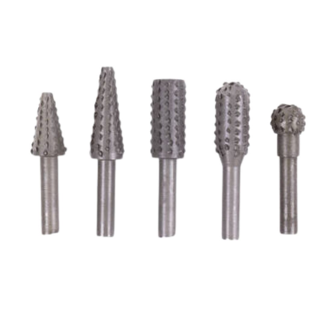 RACEL Frässtift Raspel Frässtifte Set 5‑tlg Bohrraspel für Dremel Holz Metall 6 mm, Vielseitig, langlebig