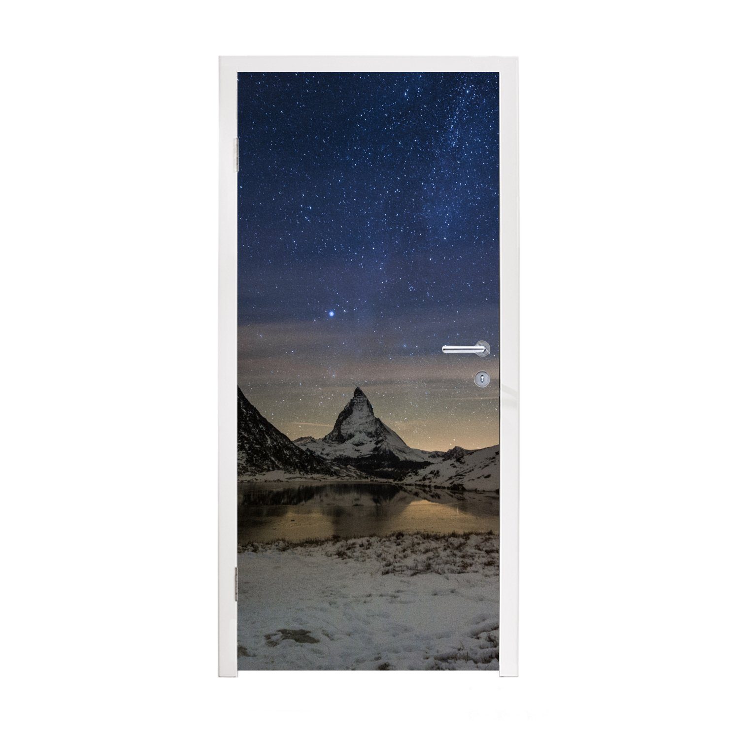 Türtapete für Alpen Fototapete Tür, MuchoWow Sternenhimmel St), (1 Türaufkleber, - bedruckt, Matt, 75x205 cm - Zelt,