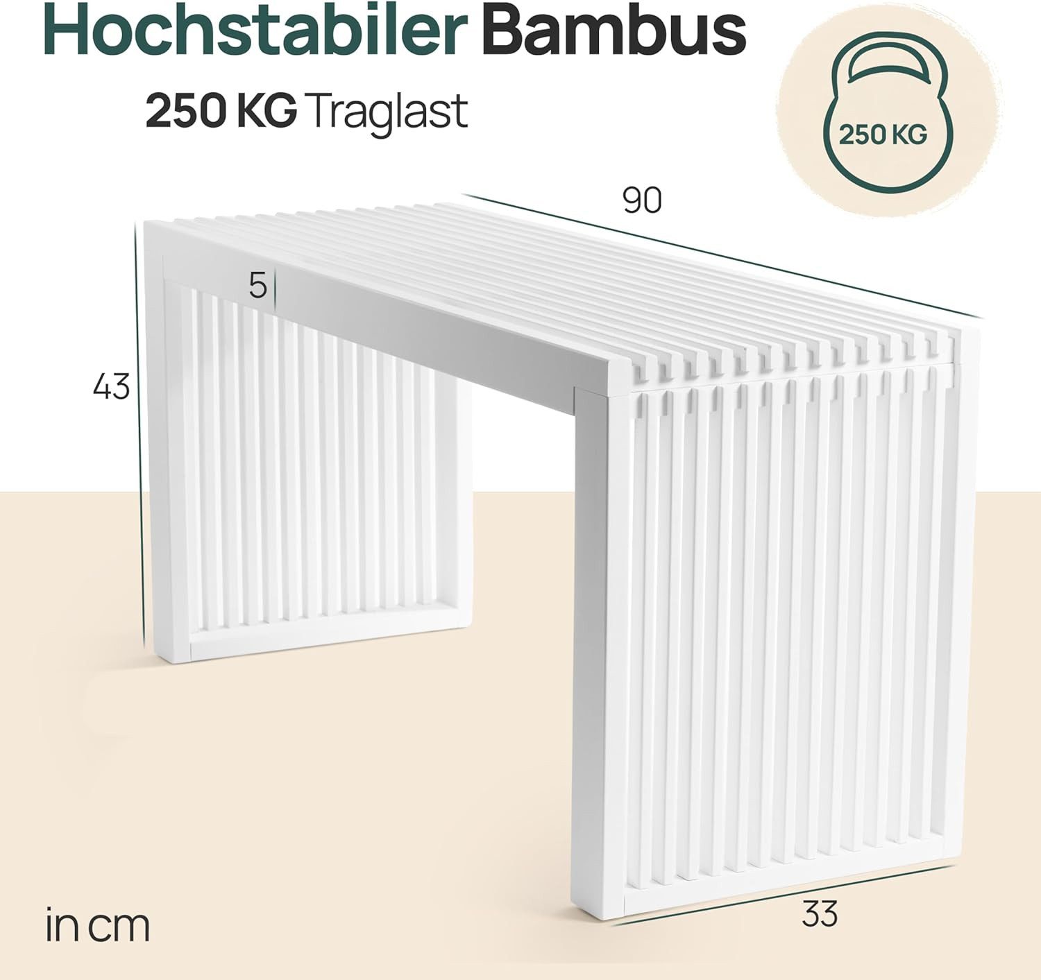MyFatGorilla Sitzbank aus Bambus – stabile Holzbank ohne Lehne, 90x33x43 cm (Für Flur, Bad, Küche, Esszimmer oder Schlafzimmer), Bis 250 kg belastbar