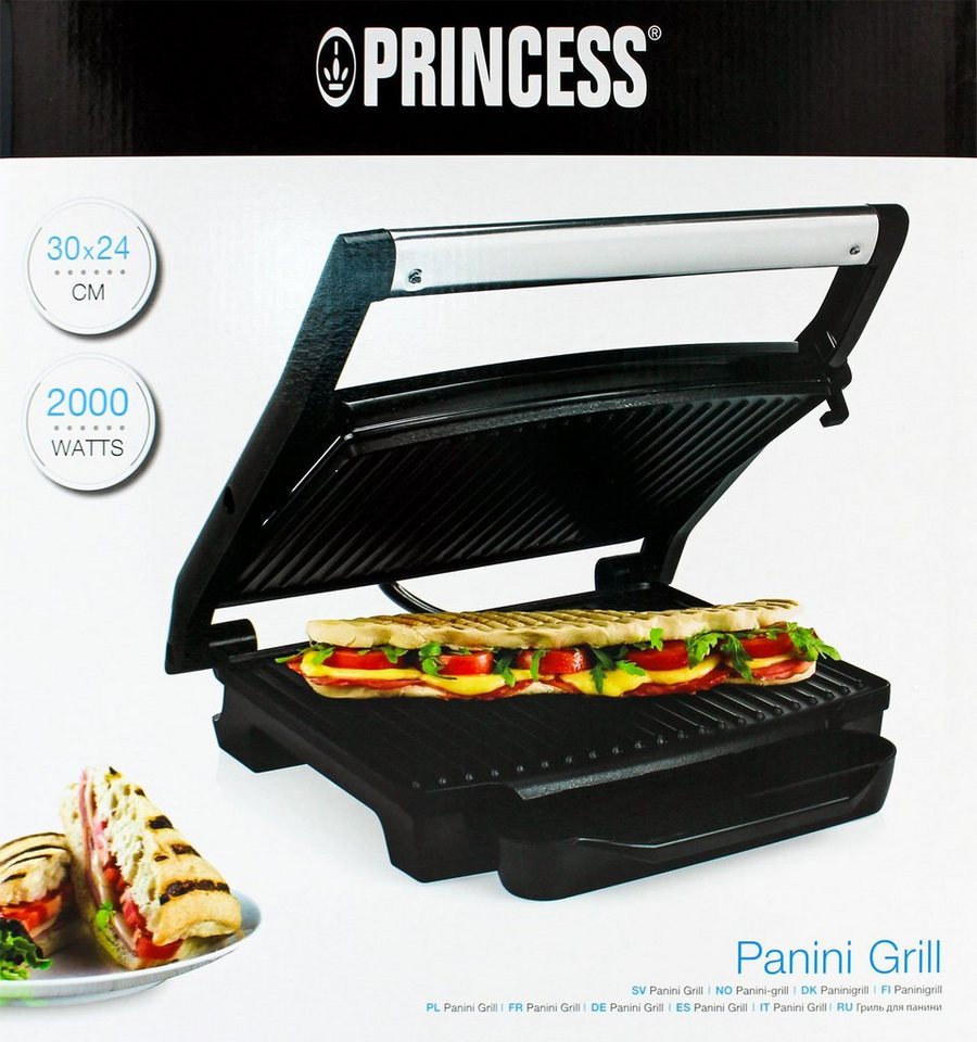 PRINCESS Kontaktgrill, 2000 W, Elektro Low fat Indoorgrill Panini  Multigrill Snackmaker Tischgrill, Antihaftbeschichtung