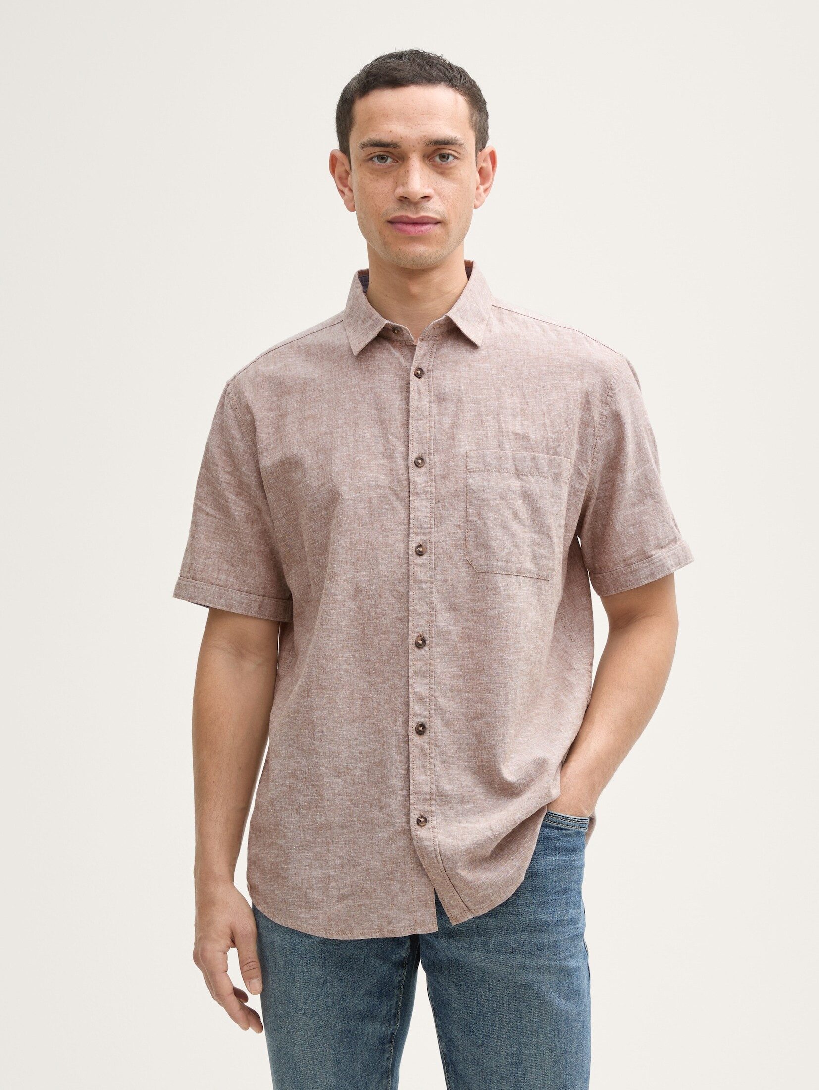 Tom Tailor Herren Kurzarm Hemd COTTON LINEN SHIRT - Regular Fit günstig online kaufen
