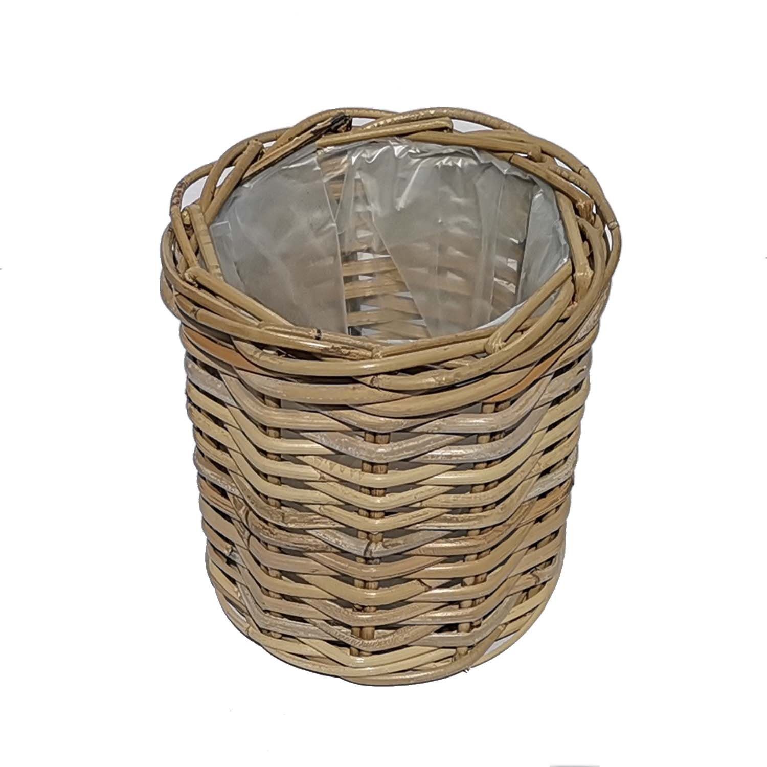 Casa Moro Flechtkorb Rattan Korb Siena rund mit Folie Blumenkorb Pflanzenkorb (Flechtkorb Allzweckkorb Deko Rattankorb), Weidenkorb aus Natur Rattan handgeflochten