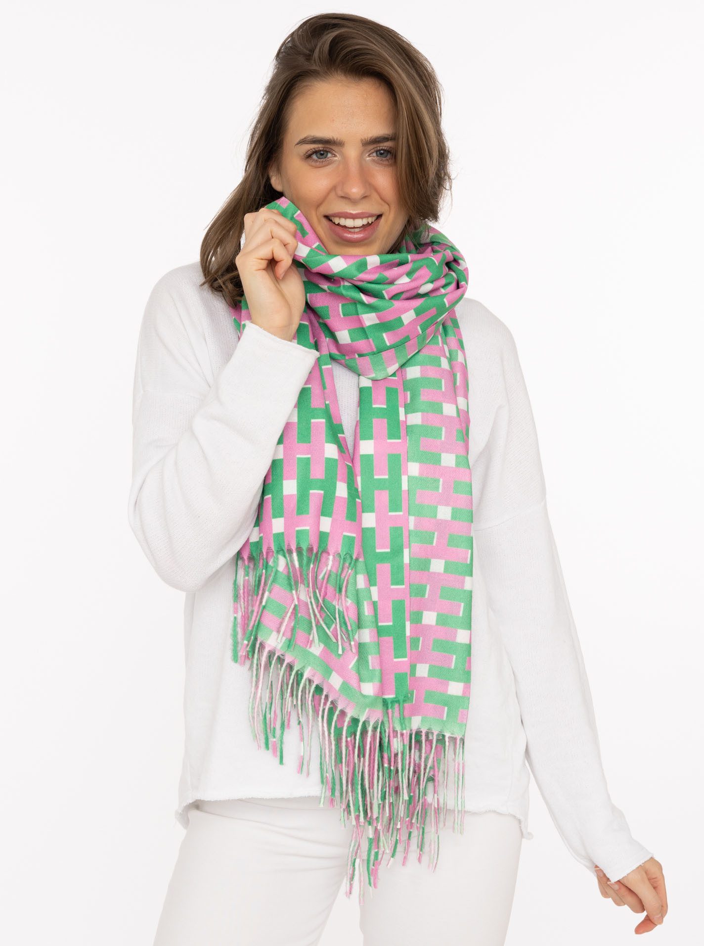 Zwillingsherz Schal "H-Grafisch", mit Fransen und grafischem Muster