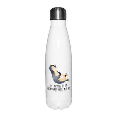 Mr. & Mrs. Panda Thermoflasche Pinguin lachend - Weiß - Geschenk, Optimismus, Trinkflasche, Isolierf