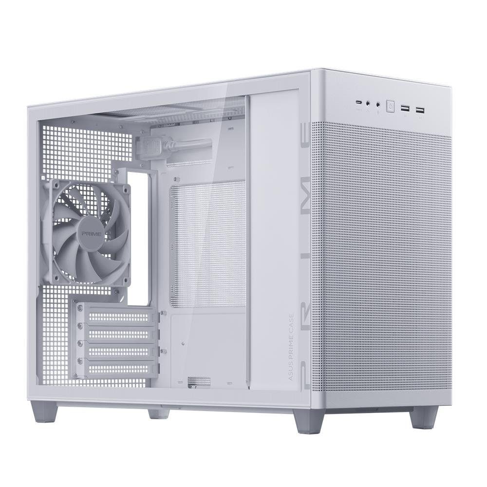 Asus PC-Gehäuse Prime AP201 Tempered Glass MicroATX Gehäuse Weiß, unterstützt 360-mm-Kühler, ATX-Netzteile