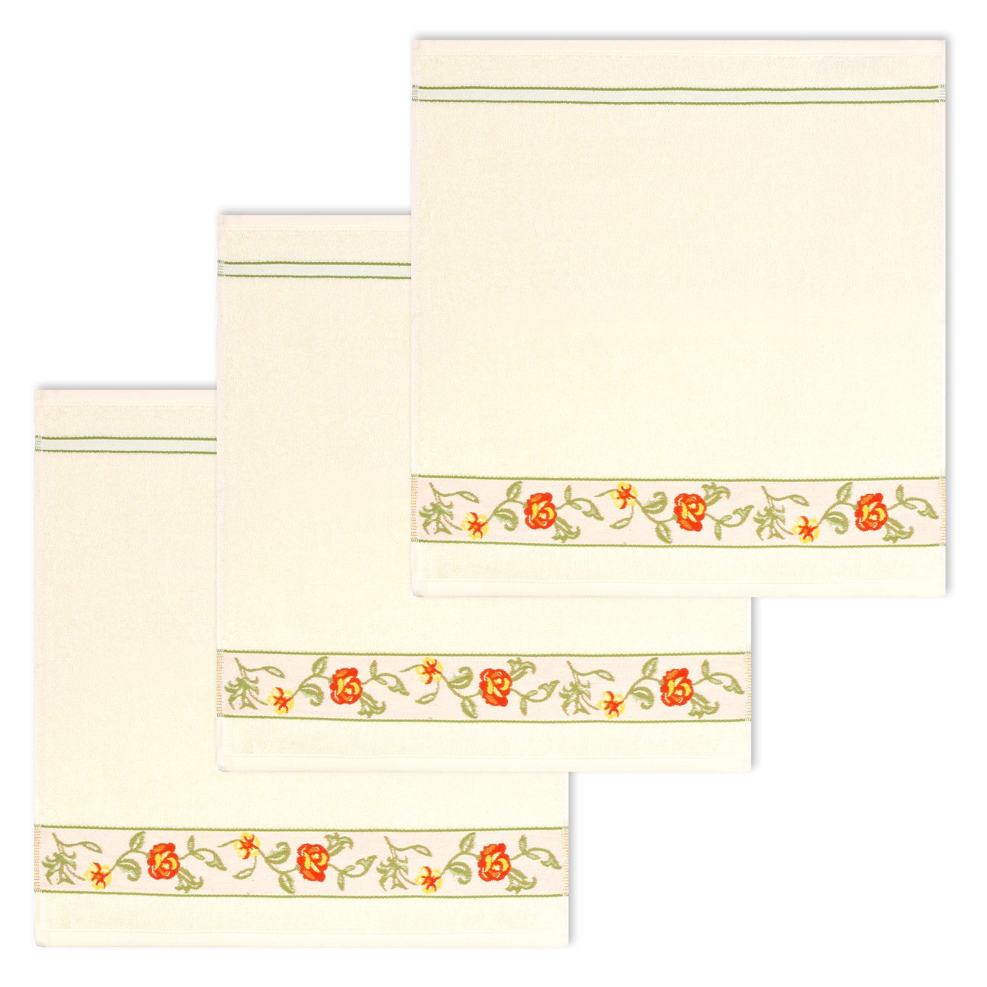 Kracht Geschirrtuch Blümchen, (Set, 3-tlg., Set), 3er Pack Frottee Küchenhandtücher (3 Stück), ca.50x50cm Baumwolle