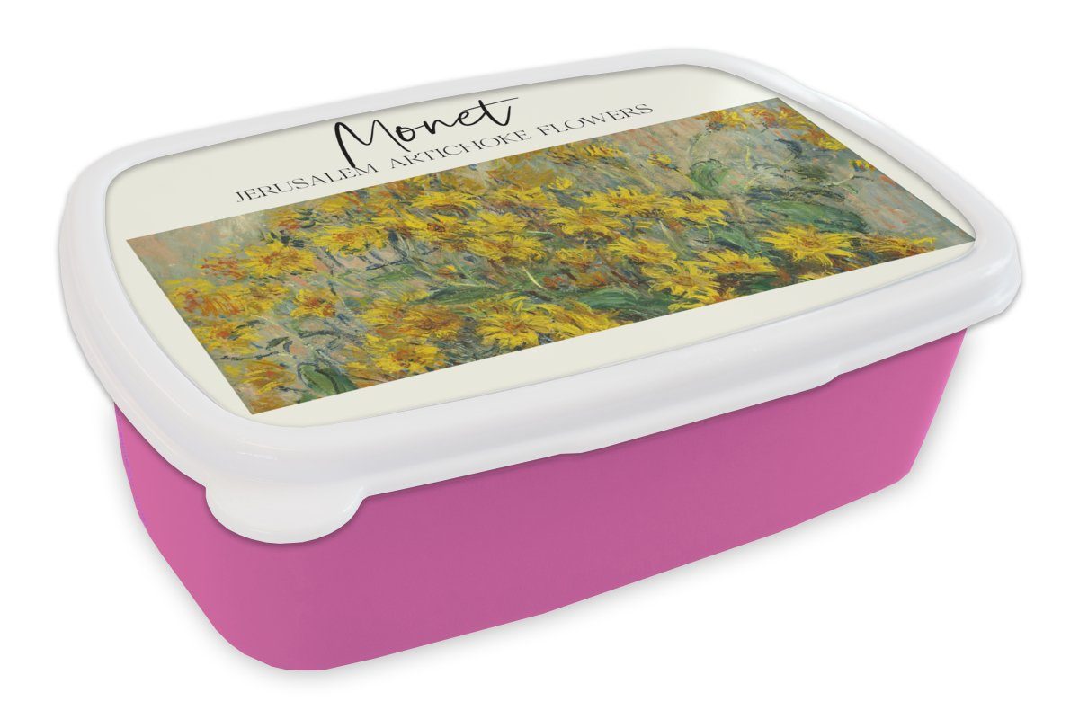 MuchoWow Lunchbox Malerei - Monet - Blumen, Kunststoff, (2-tlg), Brotbox für Erwachsene, Brotdose Kinder, Snackbox, Mädchen, Kunststoff rosa