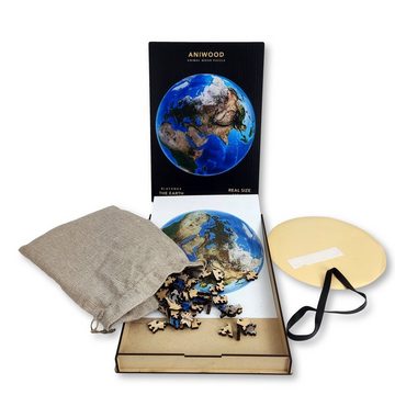 ANIWOOD Konturenpuzzle Die Erde,Holz,mehrfarbig, 150 Puzzleteile, Größe M (16 x 22,8 x 3 cm)