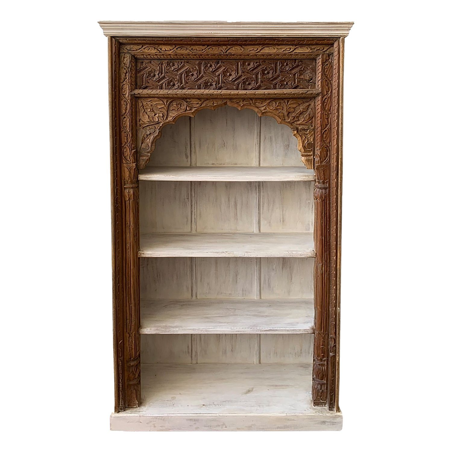 Marrakesch Orient & Mediterran Interior Bücherregal Orientalisches Bücherregal Antik 19 Braun-Weiß handgefertigt 195 cm, 1-tlg., Handarbeit