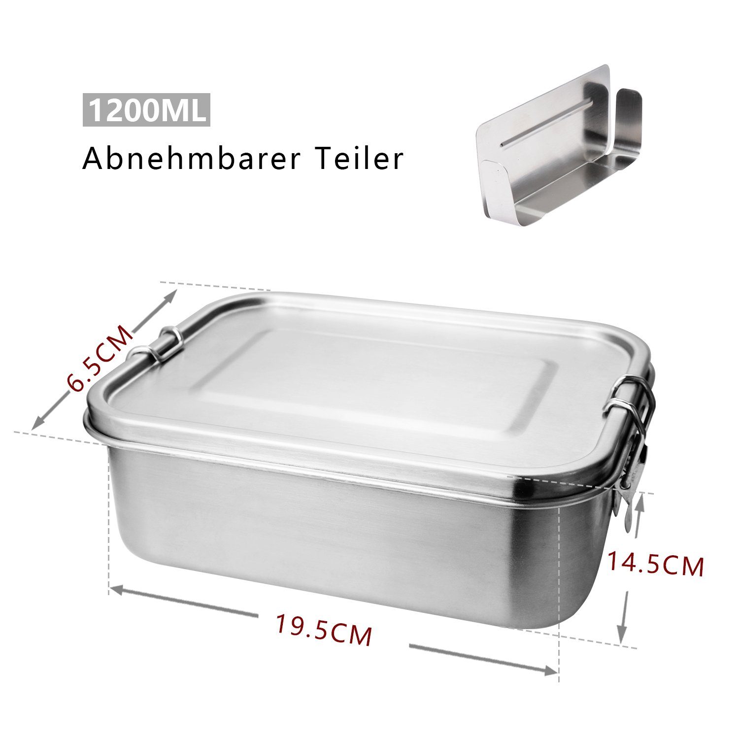 Gimisgu Lunchbox 800-1400ml Dicht Edelstahl Lunchbox Thermo Büro Brotdose Silber 1200ml edelstahl