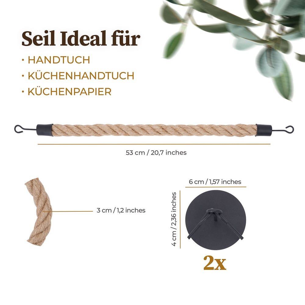 HENNEZ Handtuchhalter "Anton", Handtuchstange ohne Bohren - Handtuchhalter Seil