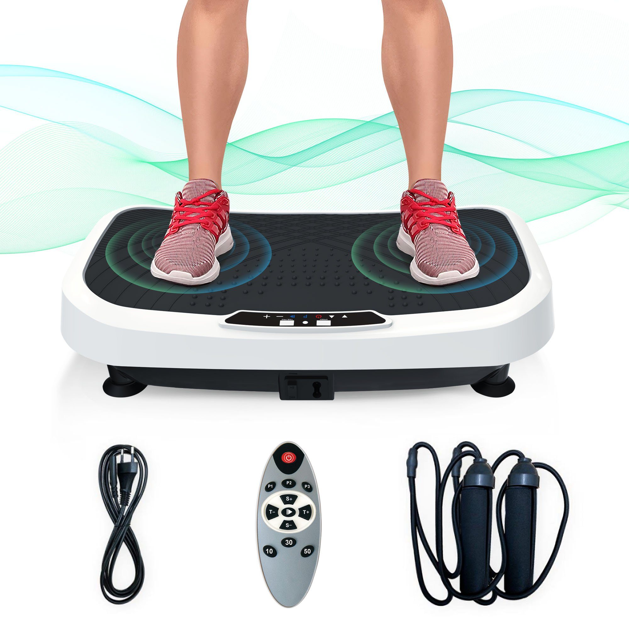 Merax Vibrationsplatte, 500,00 W, 2 Motoren, Trainingsbänder und Fernbedienung