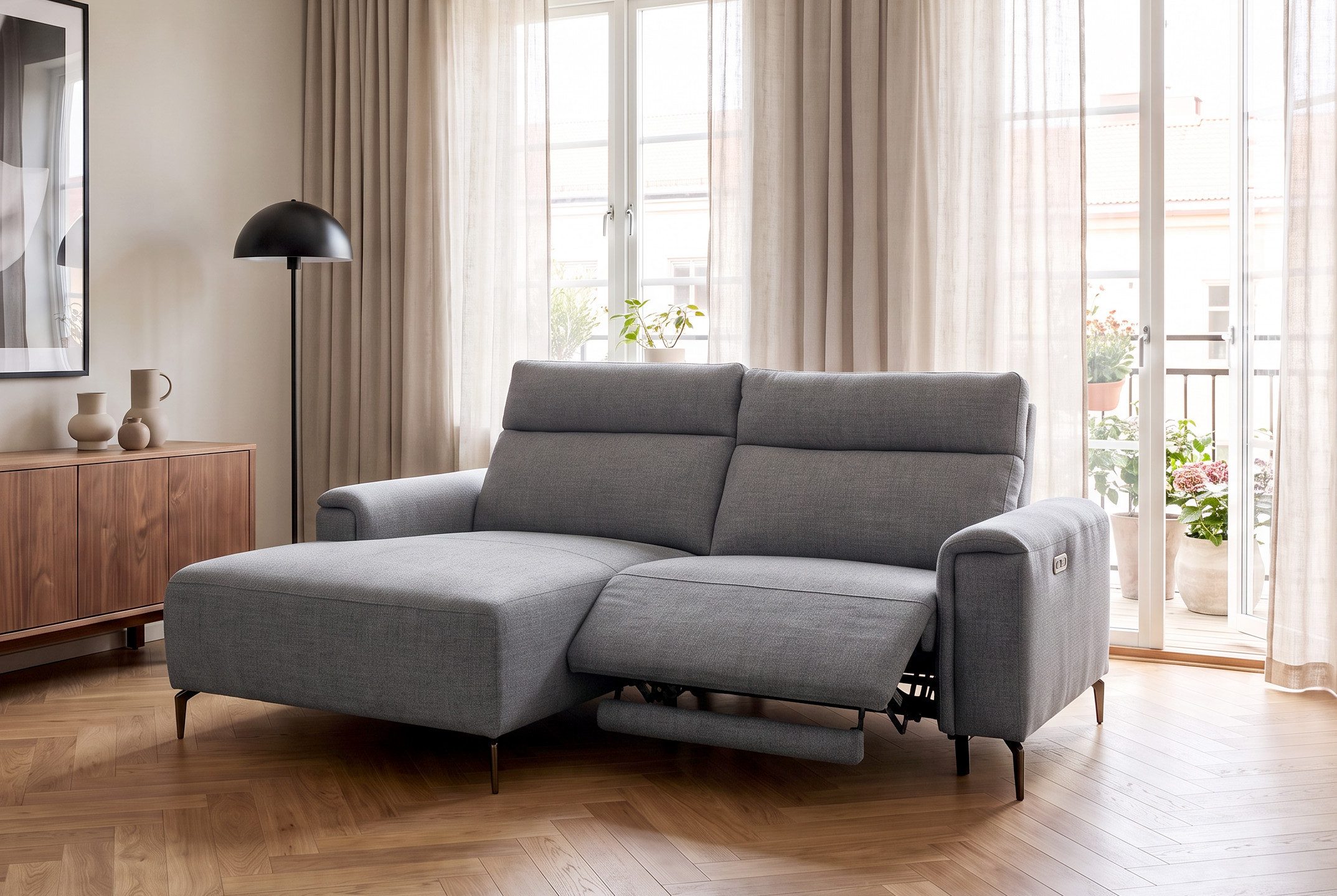 OTTO home Ecksofa YELLIA L-Form, 227cm - elektrische Relaxfunktion, USB A/C, hoch elastischer Schaumstoff (HR) im Sitz, Webstoff