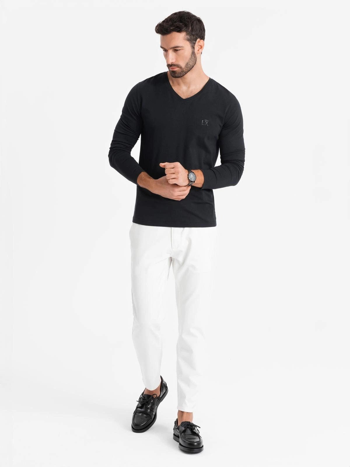 OMBRE Longsleeve Herren V-Ausschnitt SLIM FIT Longsleeve