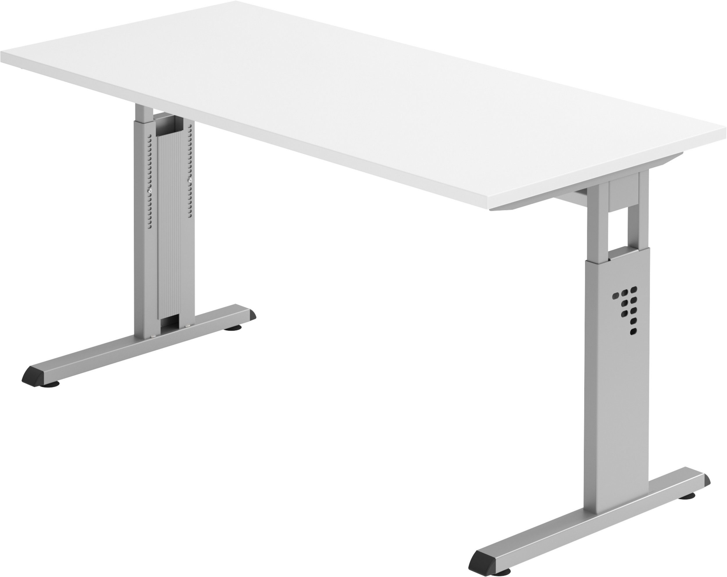 bümö Schreibtisch Schreibtisch Serie-O (Mini), Rechteck: 140 x 67,2 cm - Dekor: Weiß - Gestell: Silber