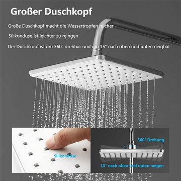 YOOZENA Duschsystem Duscharmatur mit Thermostat, 26x19cm Kopfbrause, Duschkopf, 3 Strahlart(en), mit Schlauch und Halterung, Regendusche mit armatur Duschset