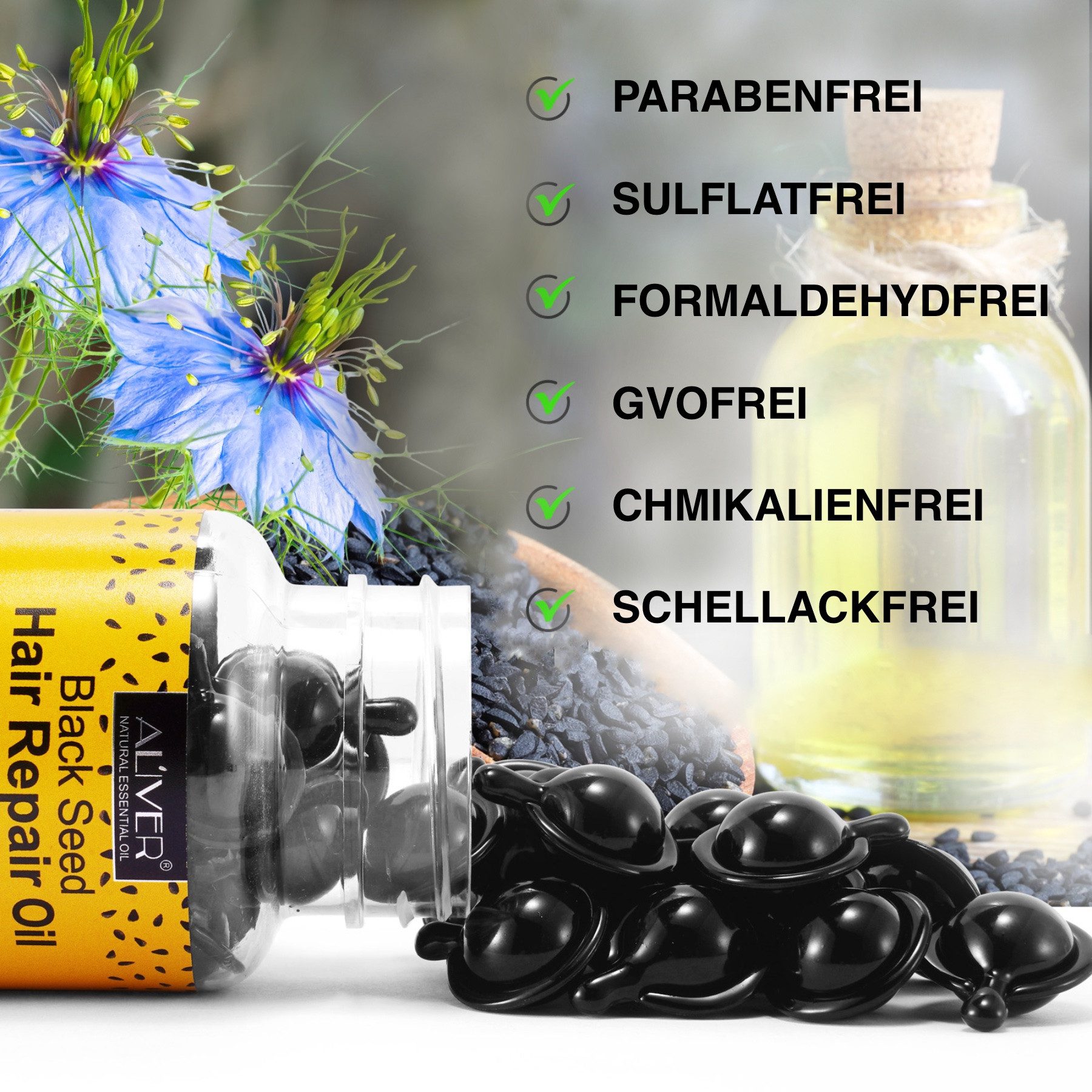 ALIVER Haaröl Schwarzkümmelöl Haarwachstum Kopfhaut Haarpflege in Kapseln Bio Vegan, 1-tlg.