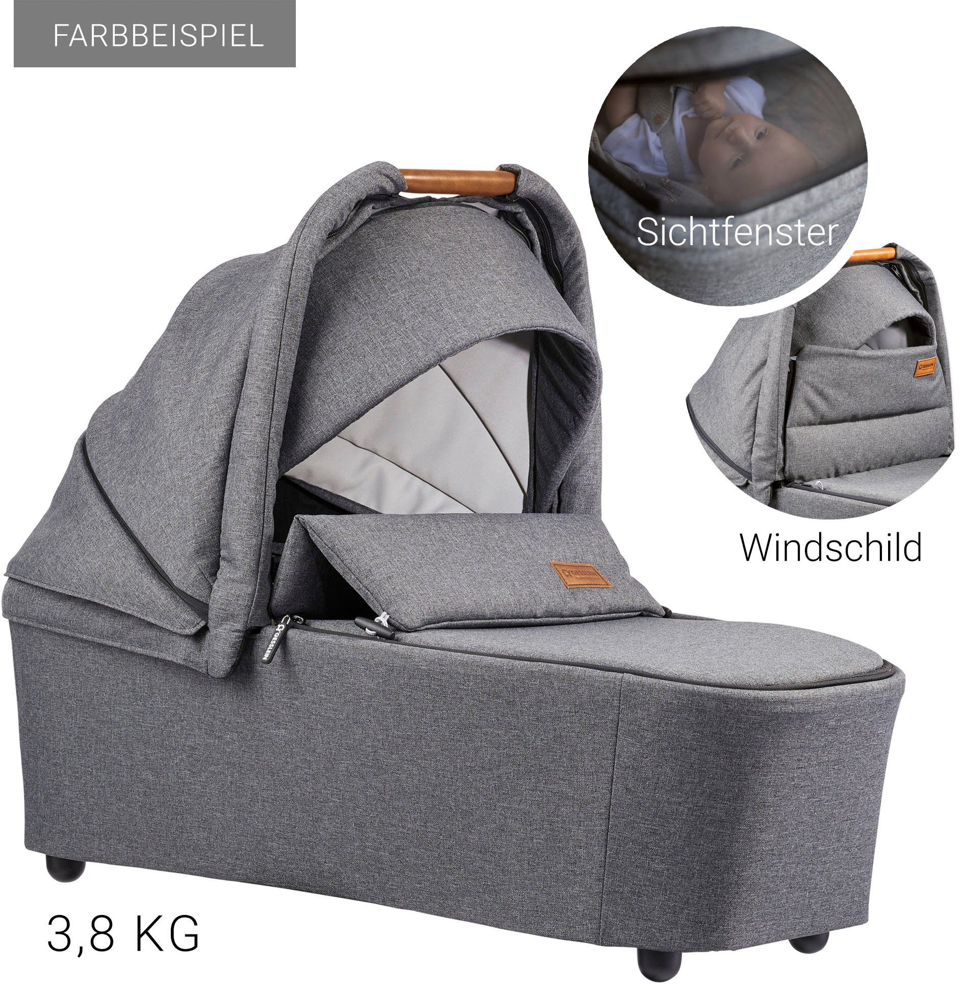 Babywanne und Soft+ Kombi-Kinderwagen Life, farn, FX4 schwarz/tabak, mit Babyschalenadapter C3 mit Aufsatz Gesslein