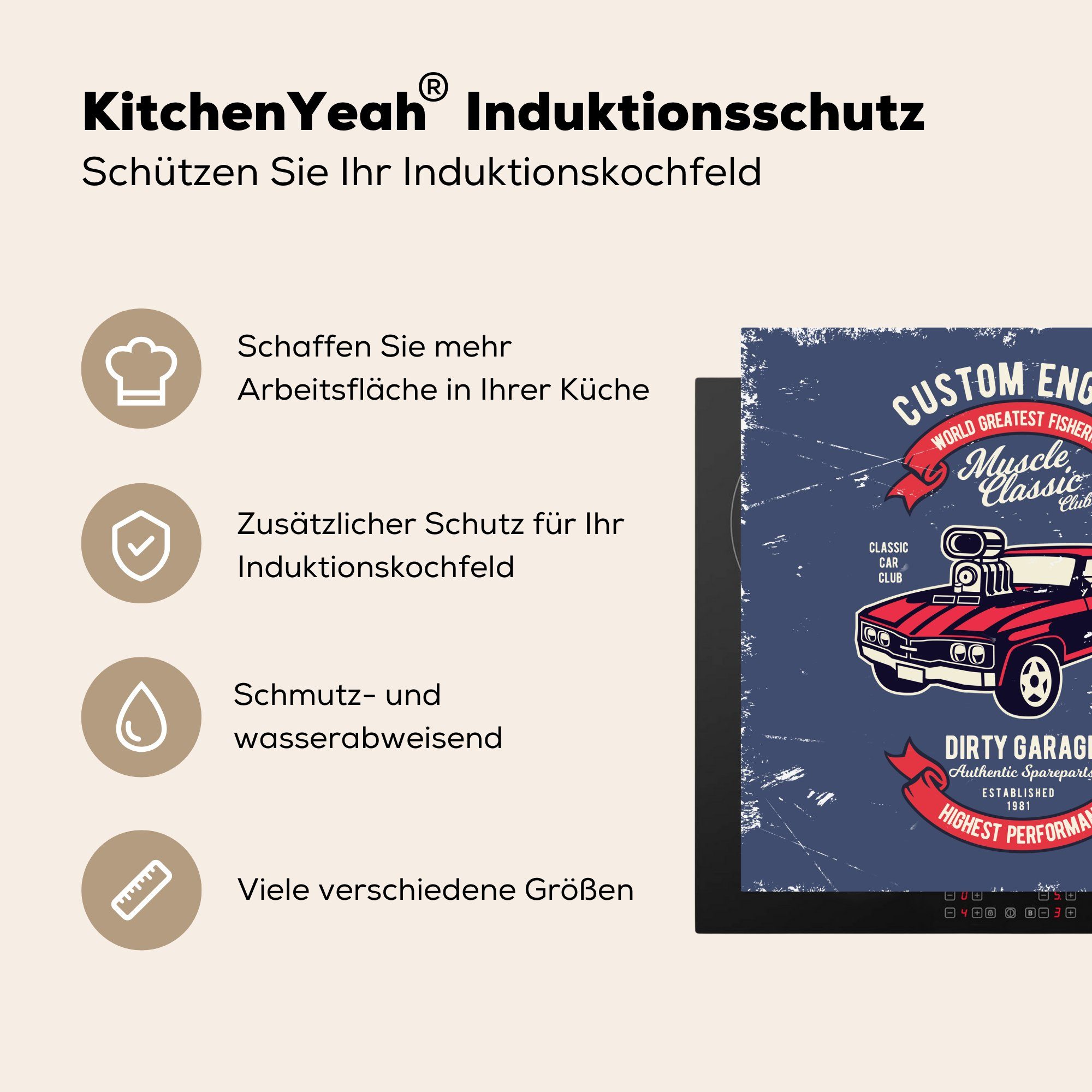 MuchoWow Herdblende-/Abdeckplatte cm, 78x78 Vinyl, Motorrad - tlg), Retro Arbeitsplatte - Ceranfeldabdeckung, Auto Briefe, küche - für (1