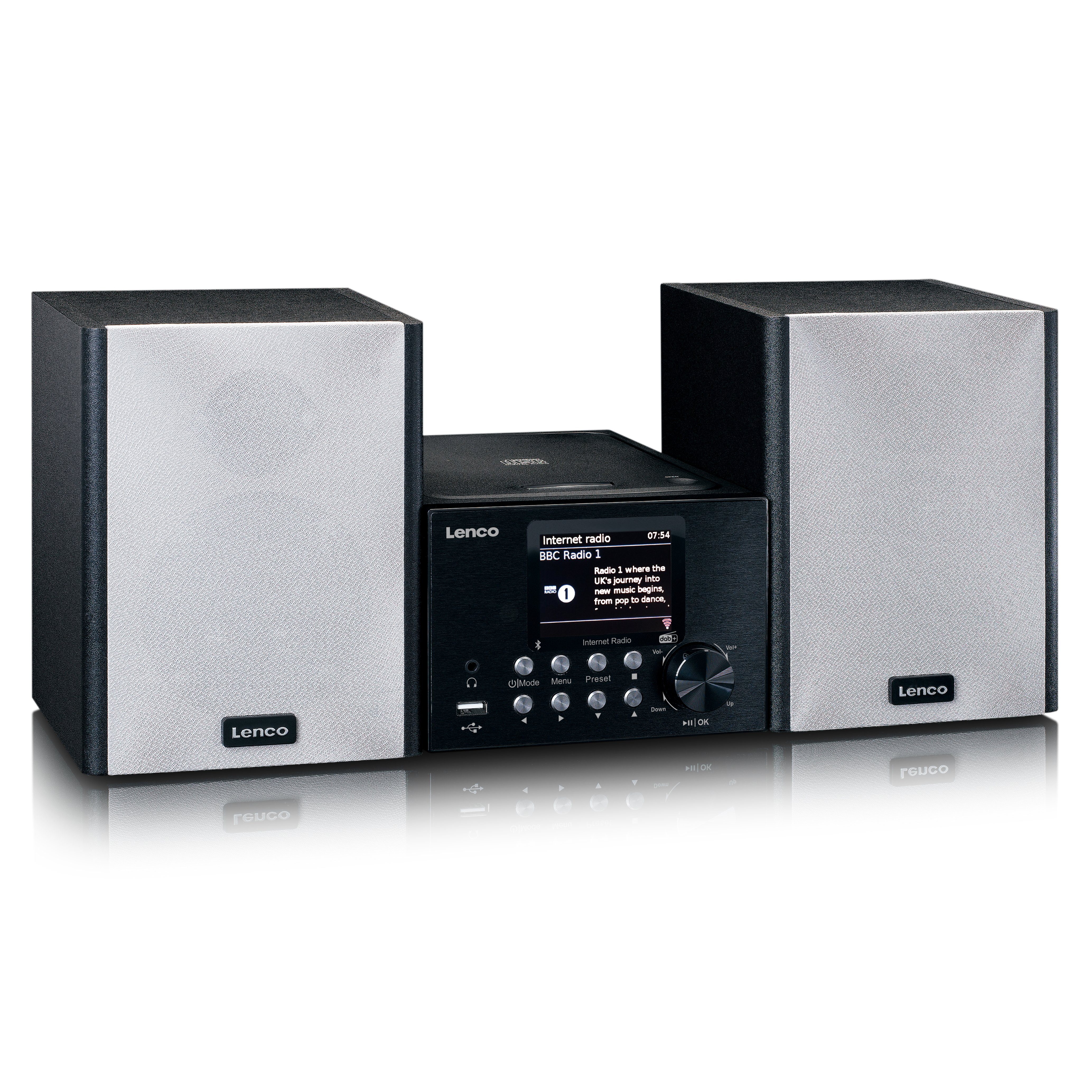 Lenco MC-250BK Stereoanlage (Tabelle Radio, 24 W, Smart Radio, Internet/DAB+/FM-Radio, Bluetooth, CD, 2x 12W RMS, USB)