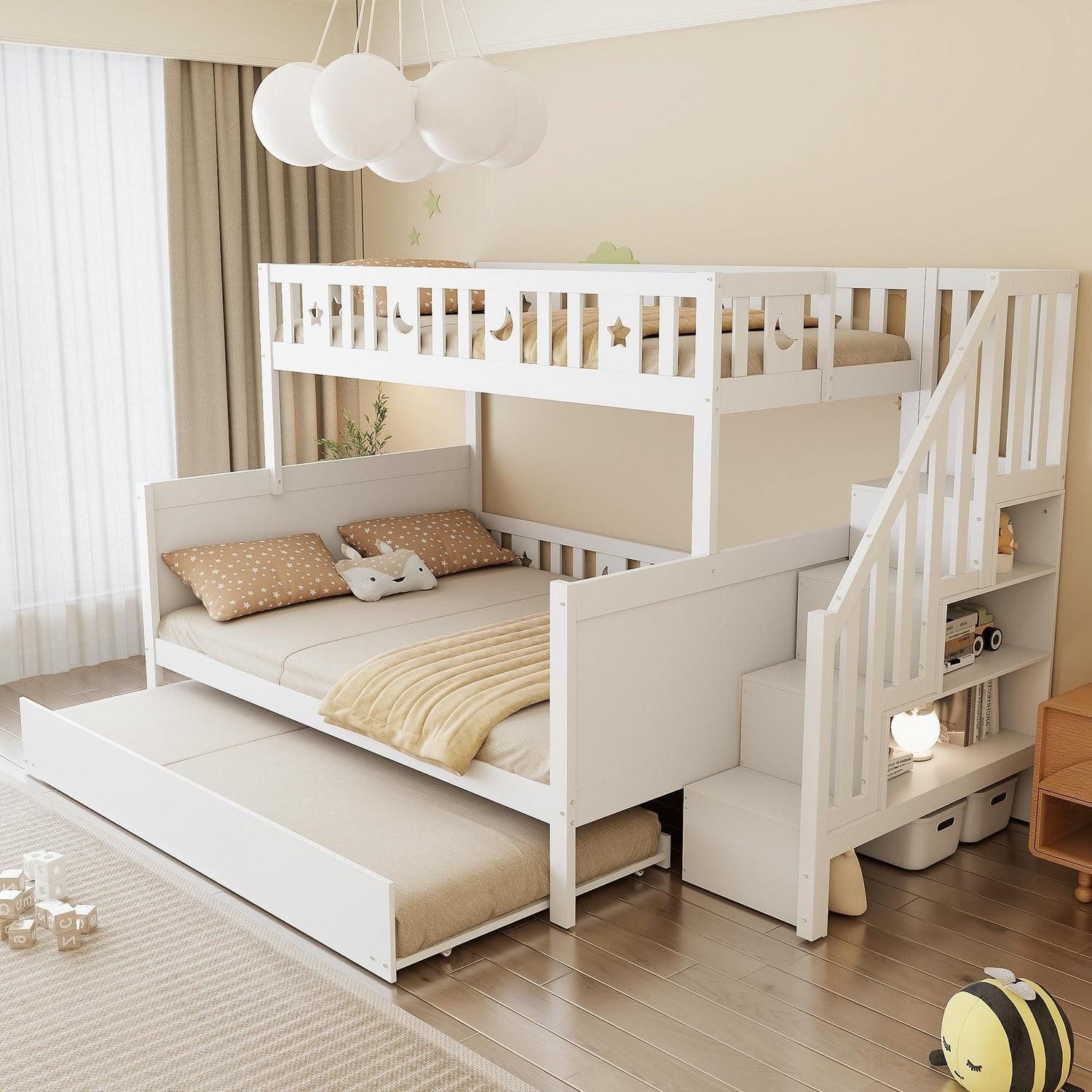 LuxusKollektion Etagenbett Etagenbett 90x200/140x200 Massivholz Weiß (1-St)
