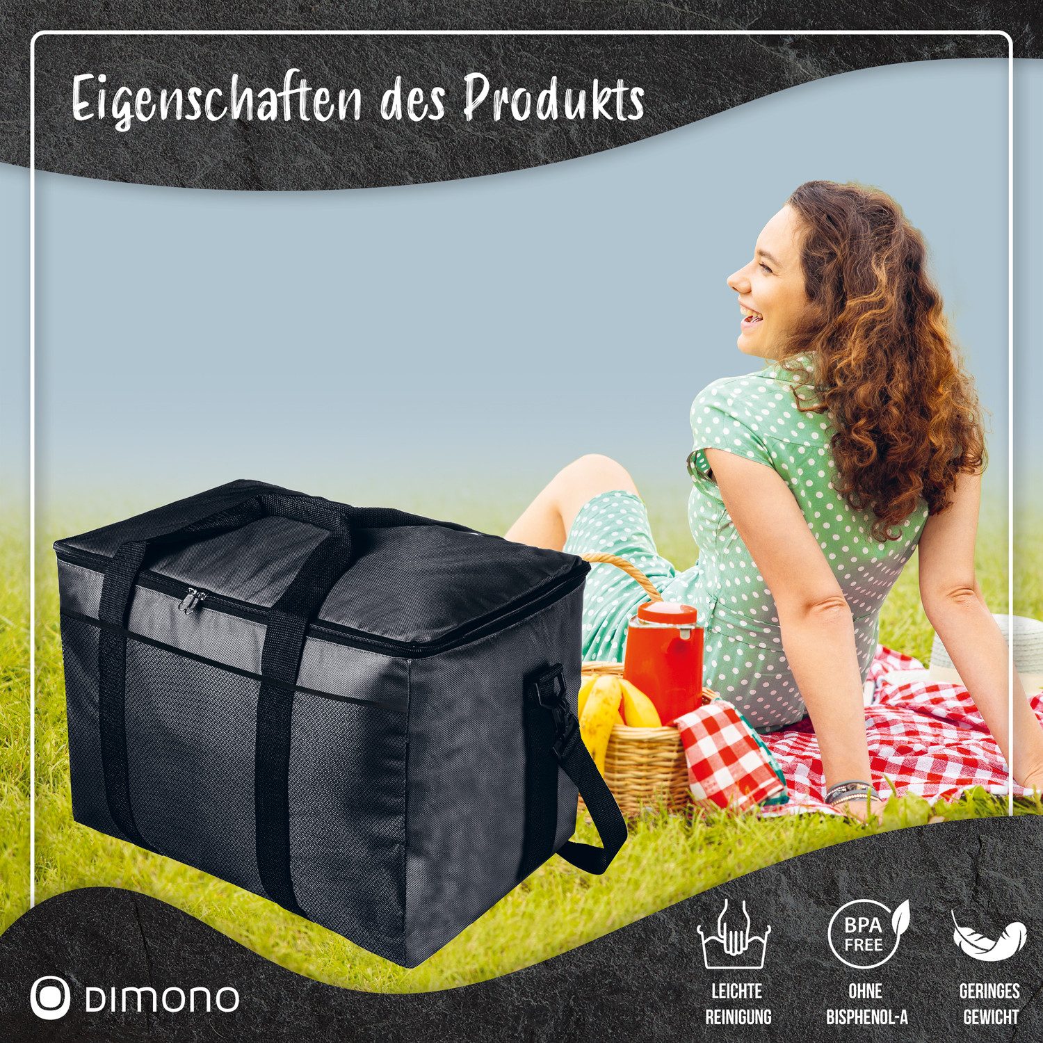 Goods+Gadgets Thermobehälter Kühltasche wasserdicht Thermobehälter Isoliertasche Camping & Picknick, Polyestergewebe, (XXL, Isotasche), Camping-Tasche Wärmetasche